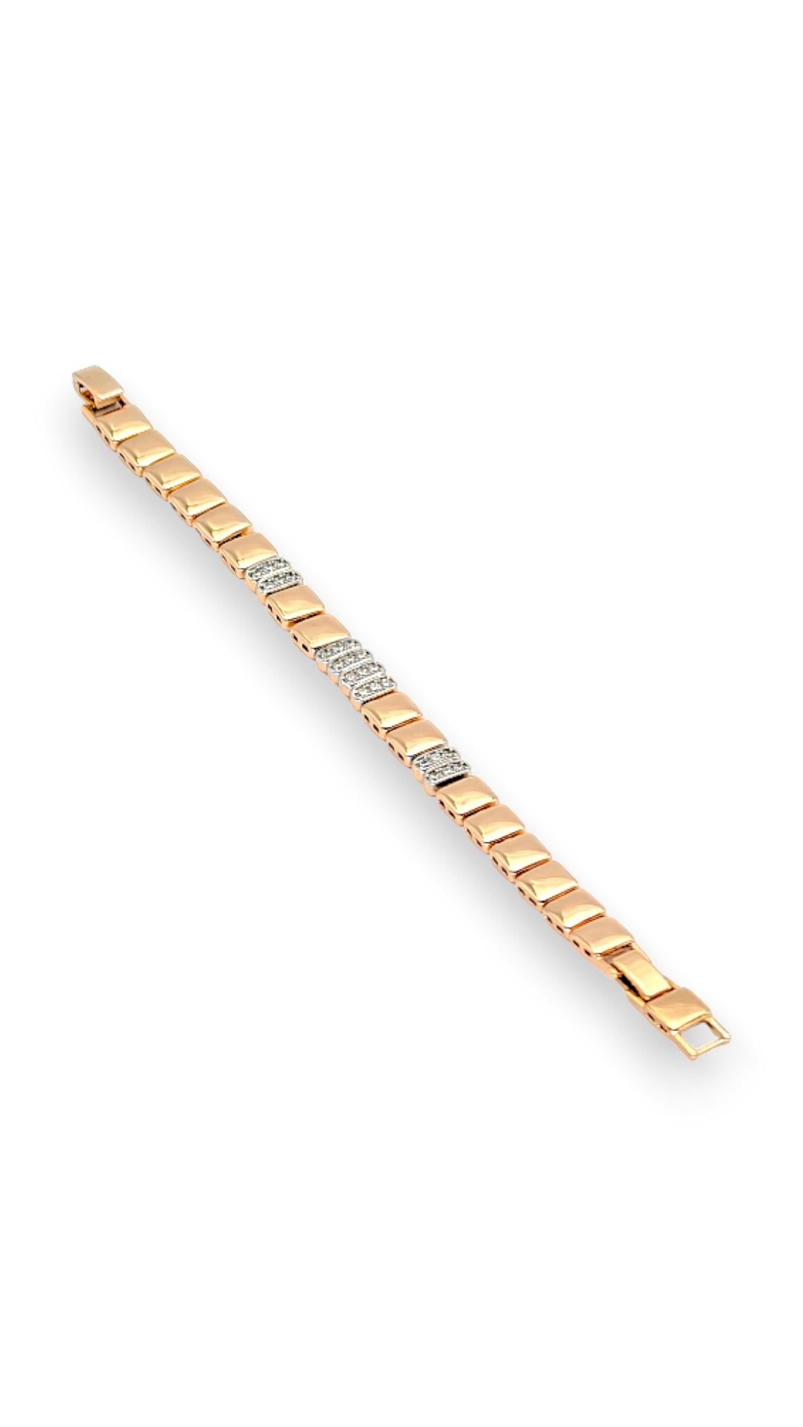 Kare Plakalı Taşlı Gold Bileklik 19cm
