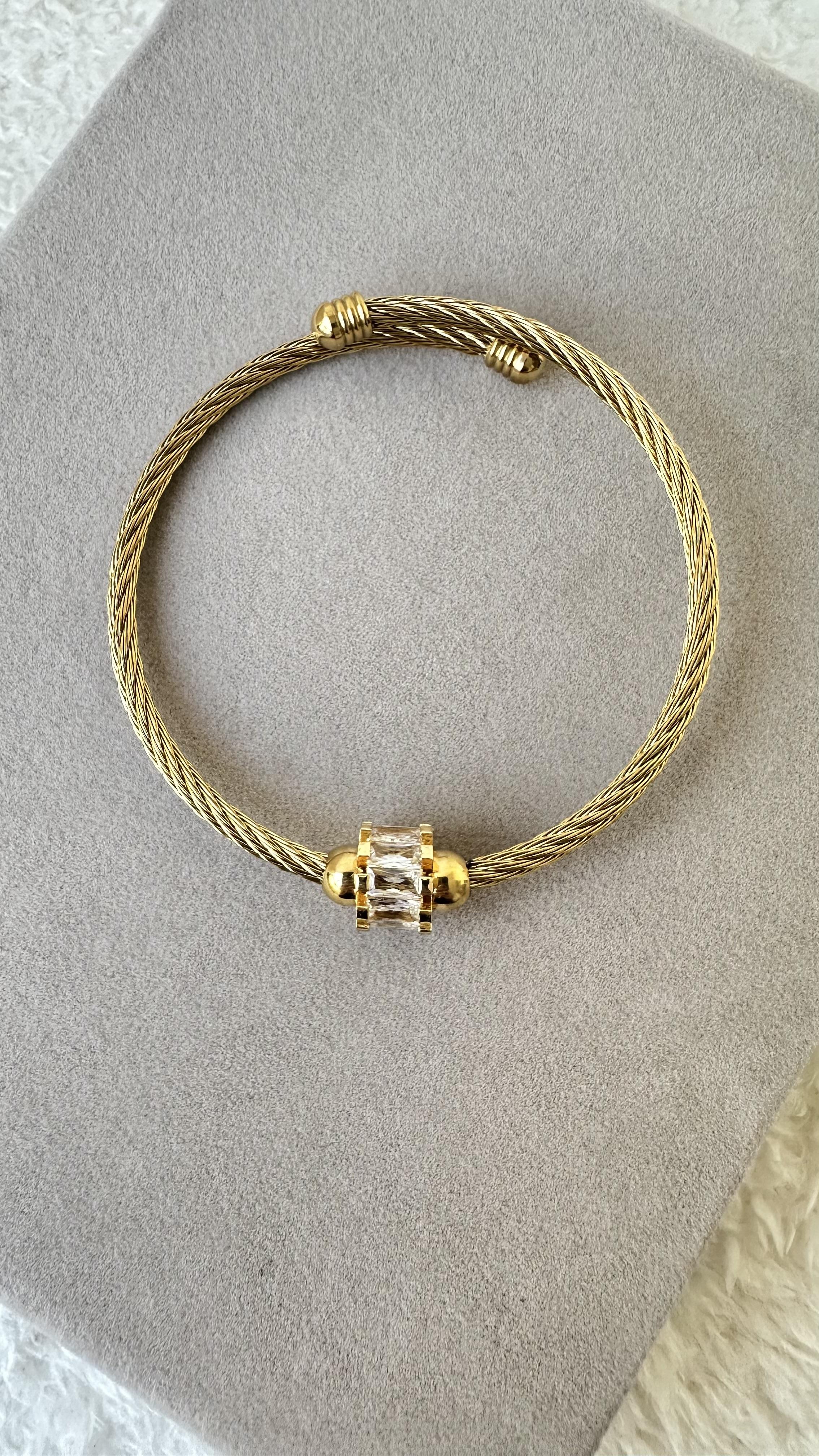 Kristal Topçuklu Yaylı Çelik Gold Kelepçe