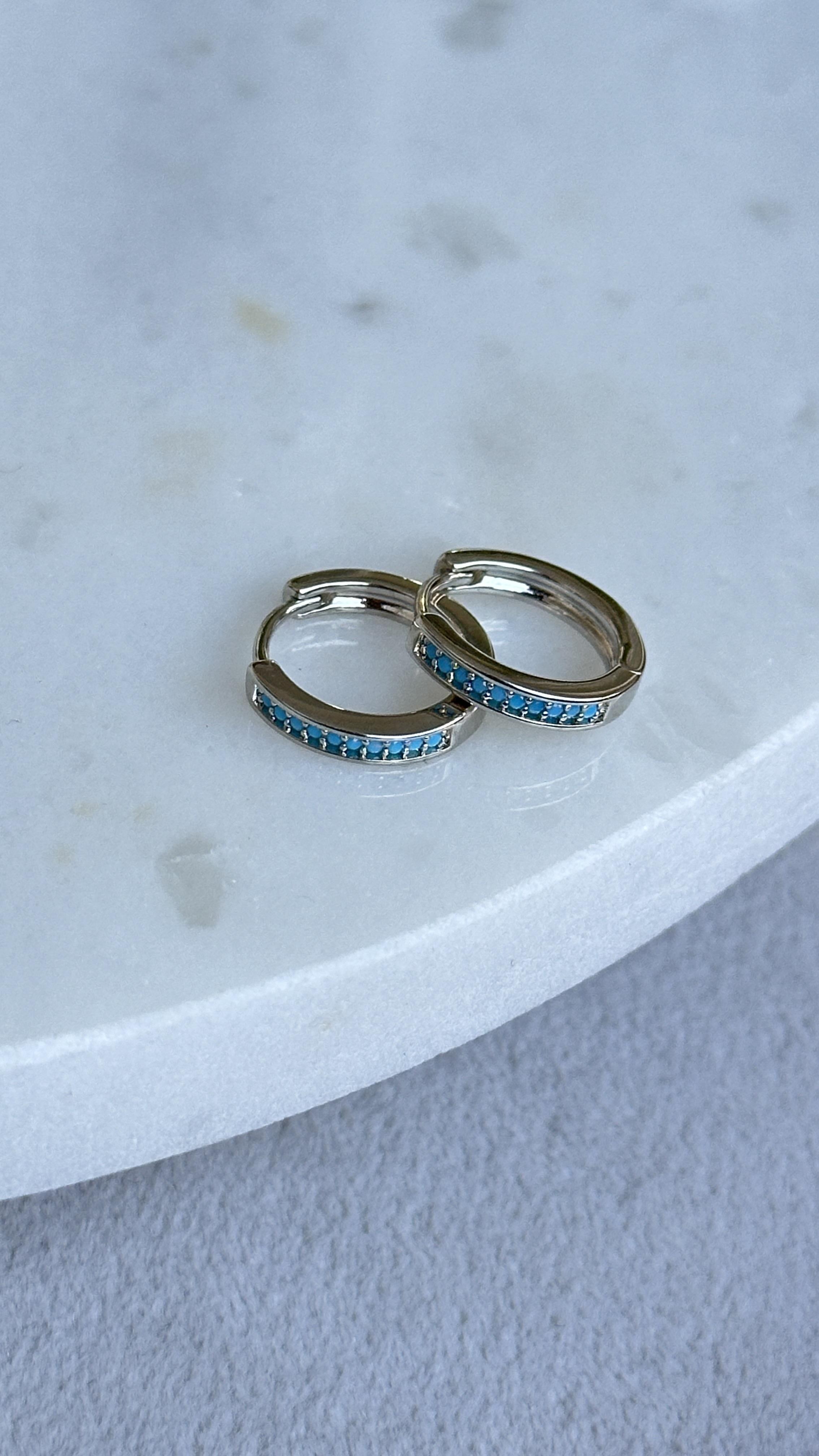 Mavi Taşlı Halka Küpe 1cm