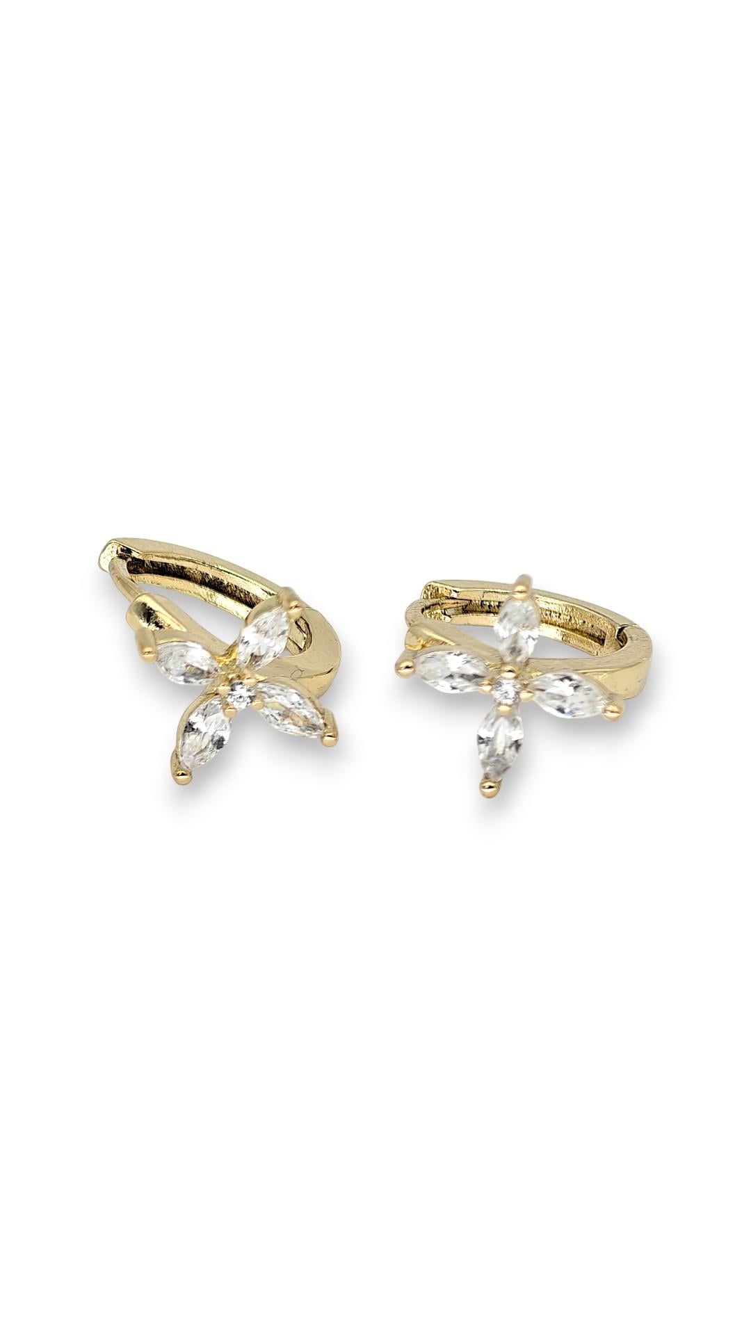 Mini Damla Taşlı Çiçek Çocuk Küpe 14K 1cm