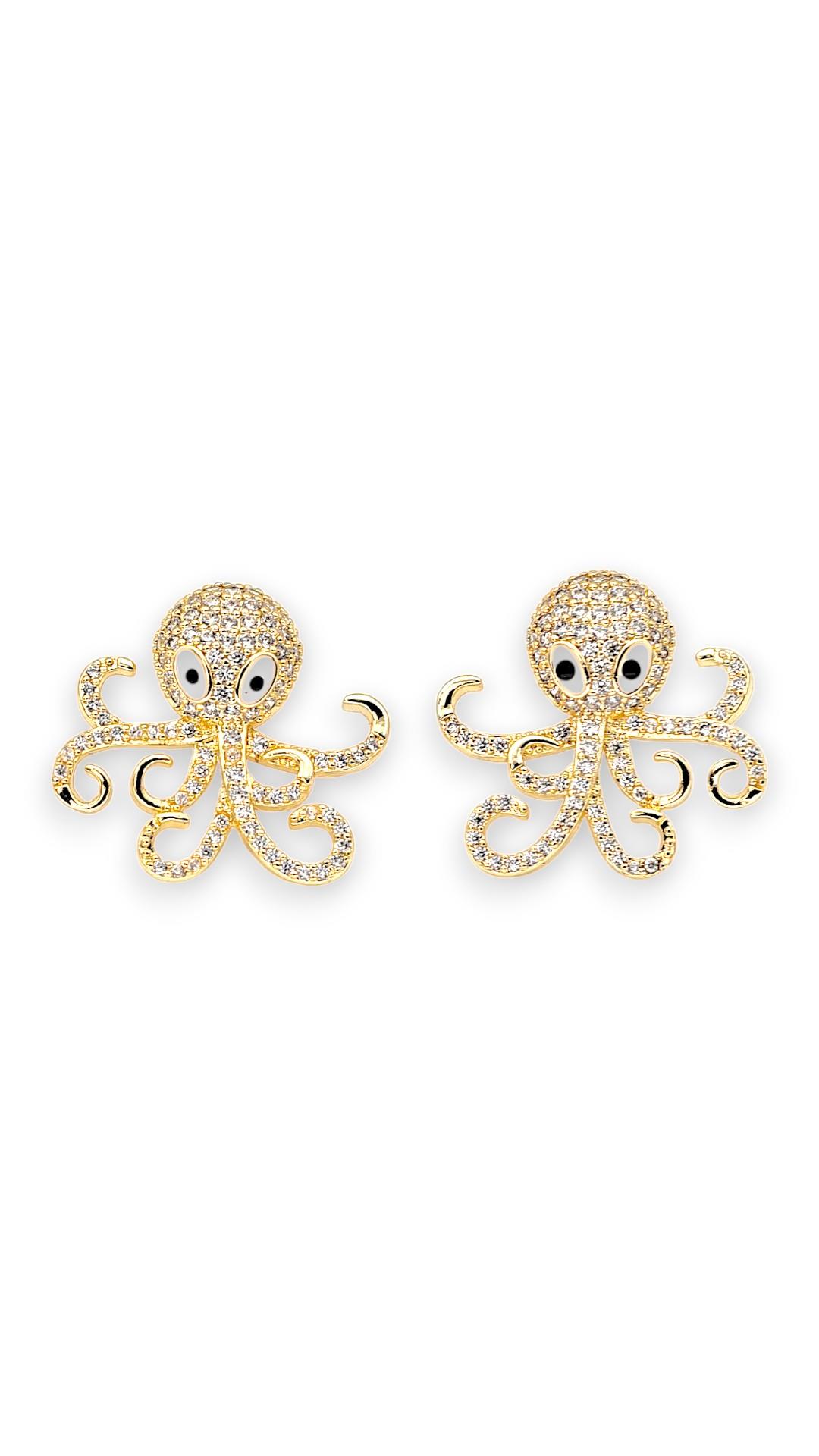 Taşlı Ahtapot Gold Küpe 2.5cm