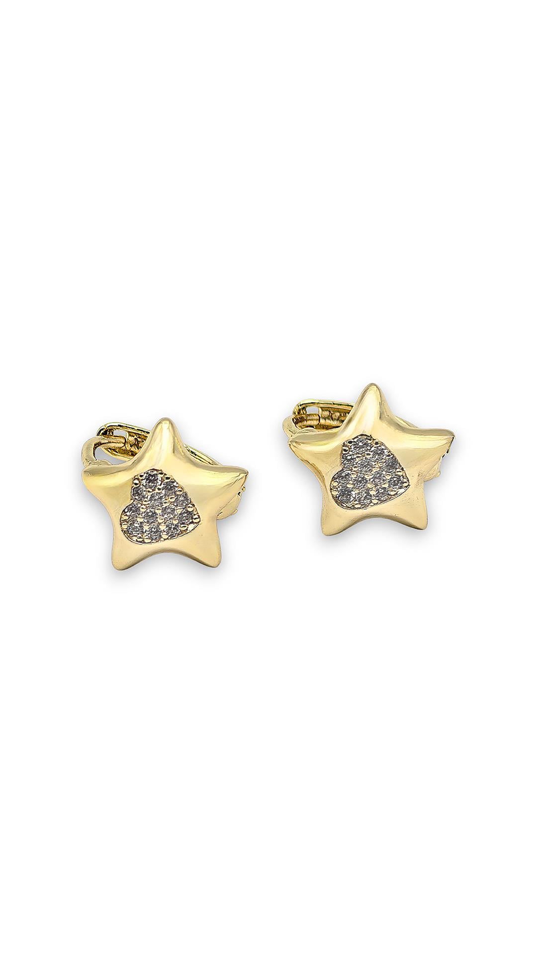 Taşlı Kalpli Yıldız Halka Çocuk Küpe 14K 1cm