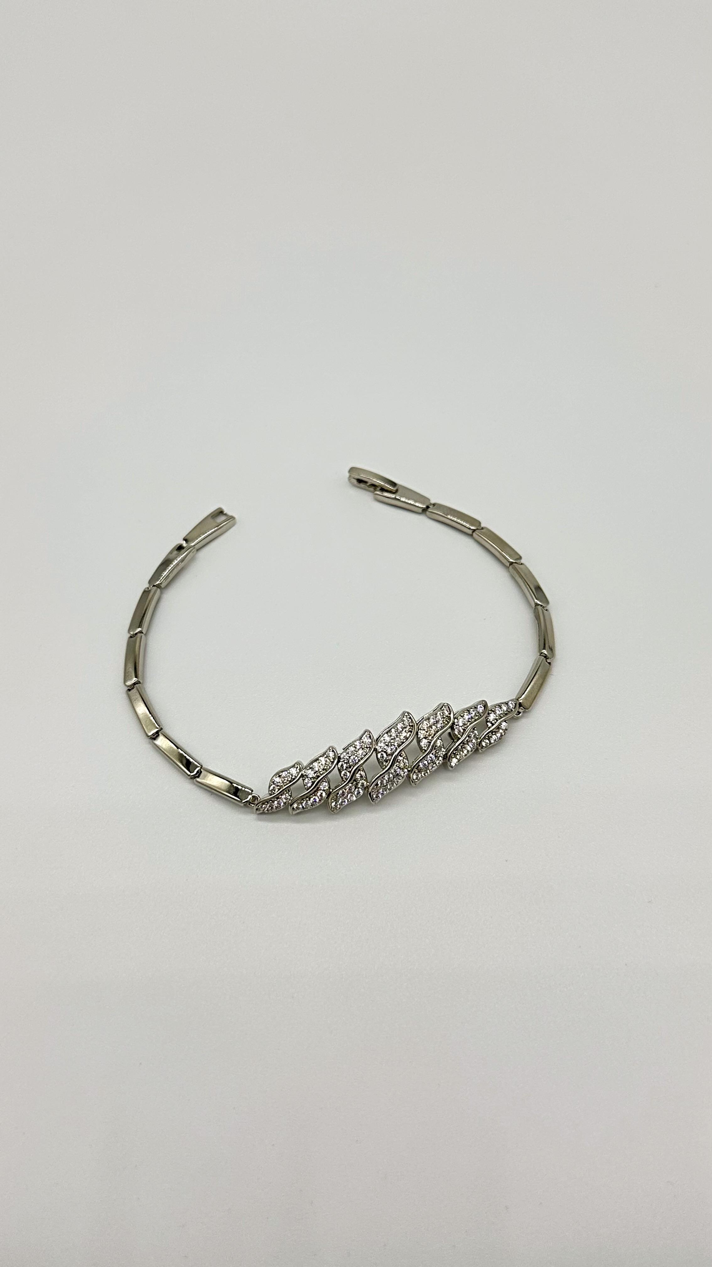 Taşlı Zincir Detay Bileklik Silver