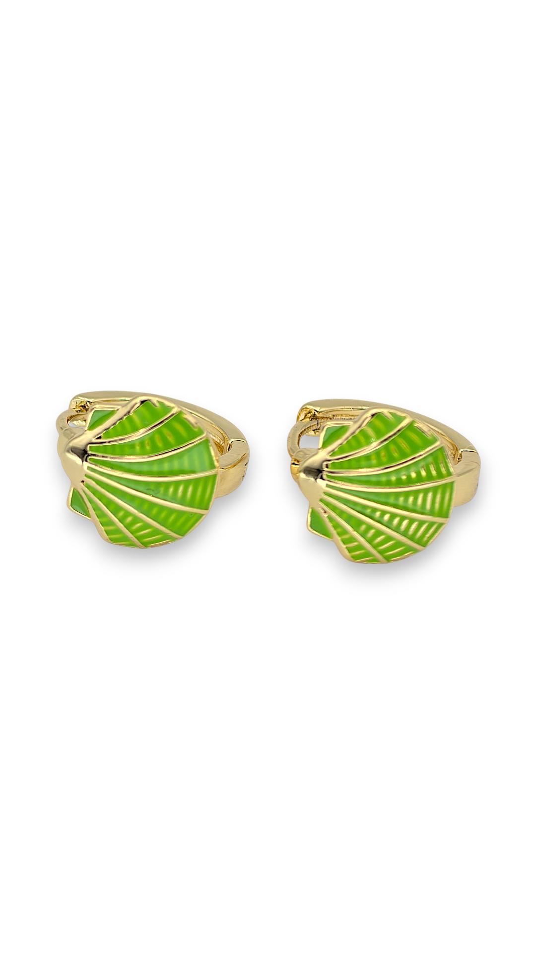 Yeşil Midye Kabuğu Çocuk Küpe 14K 1cm
