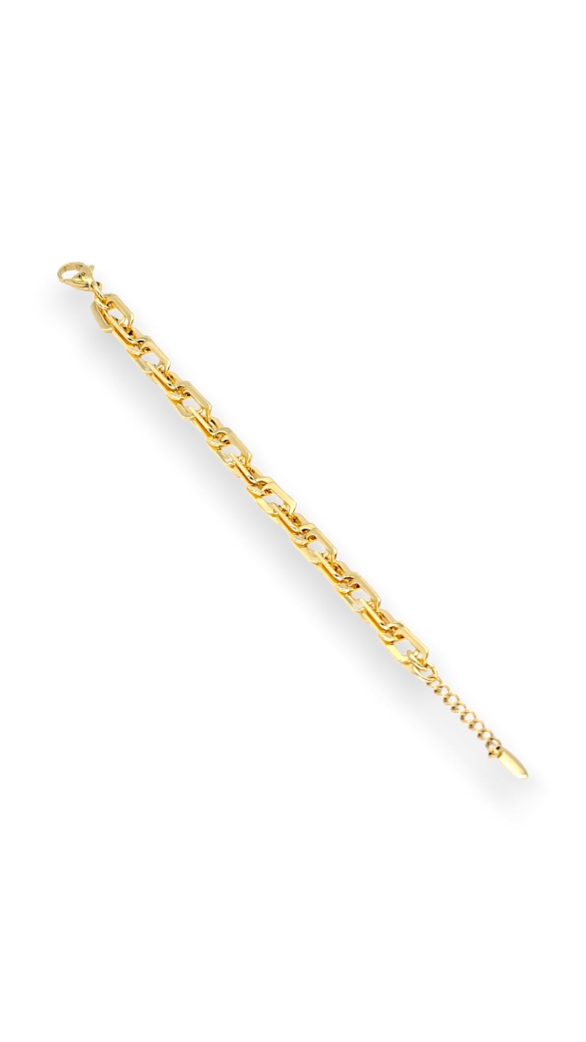 Zincir Detay Çift Boyutlu Oval Bileklik 14K Gold 23cm