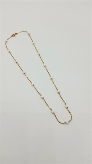 Beyaz Mineli Topçuklu Kolye