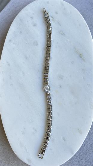 Kare Plakalı Otası Taşlı Bileklik Silver 19cm