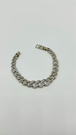 taşlı ezme zincir bileklik silver