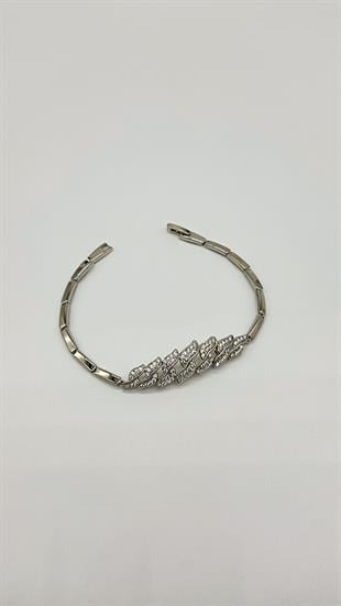 Taşlı Zincir Detay Bileklik Silver