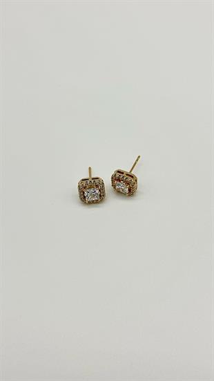 Vip Baget Taş Kare Gold Küpe