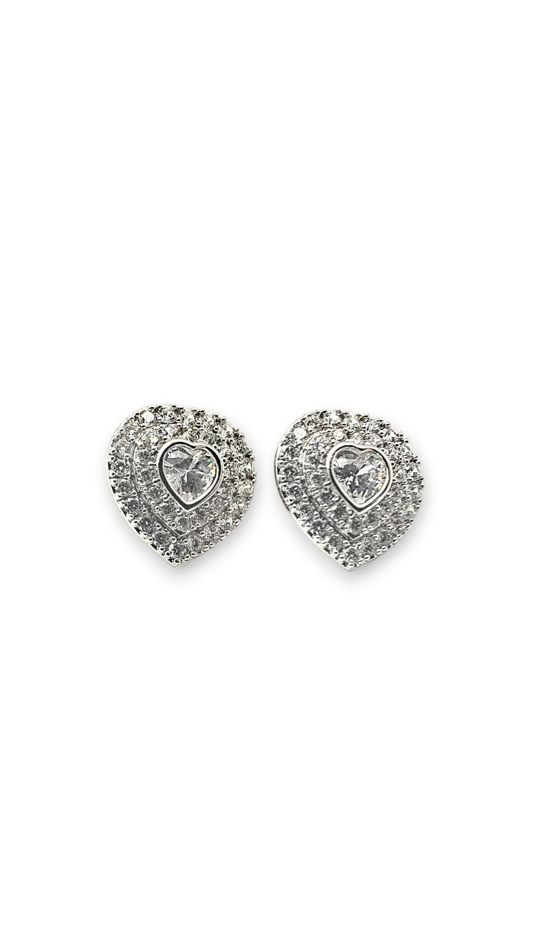 Beyaz Taş Kalp Küpe Silver 1.5cm