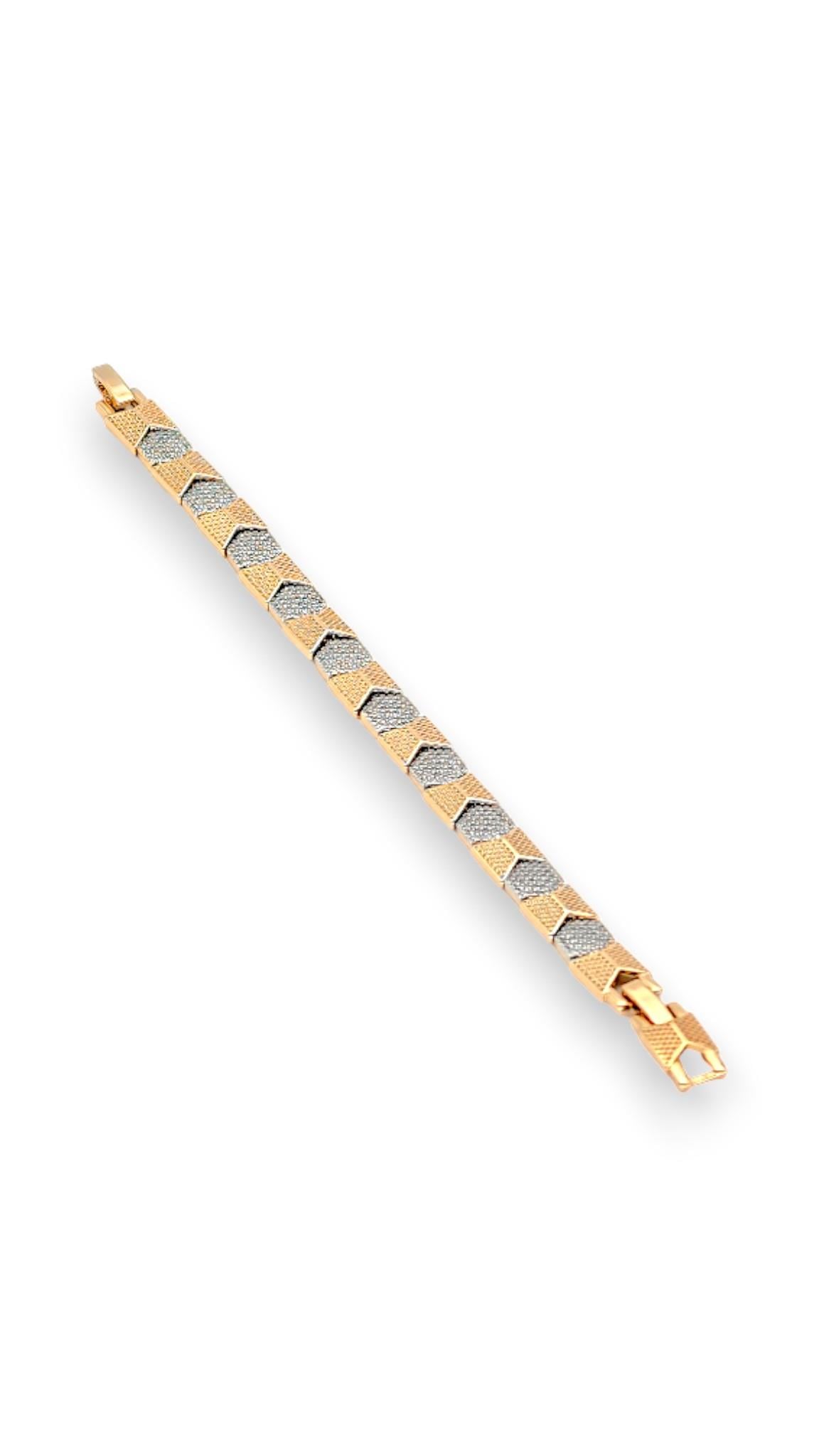 Beyaz Taşlı Petek Görünümlü Gold Bileklik 19cm