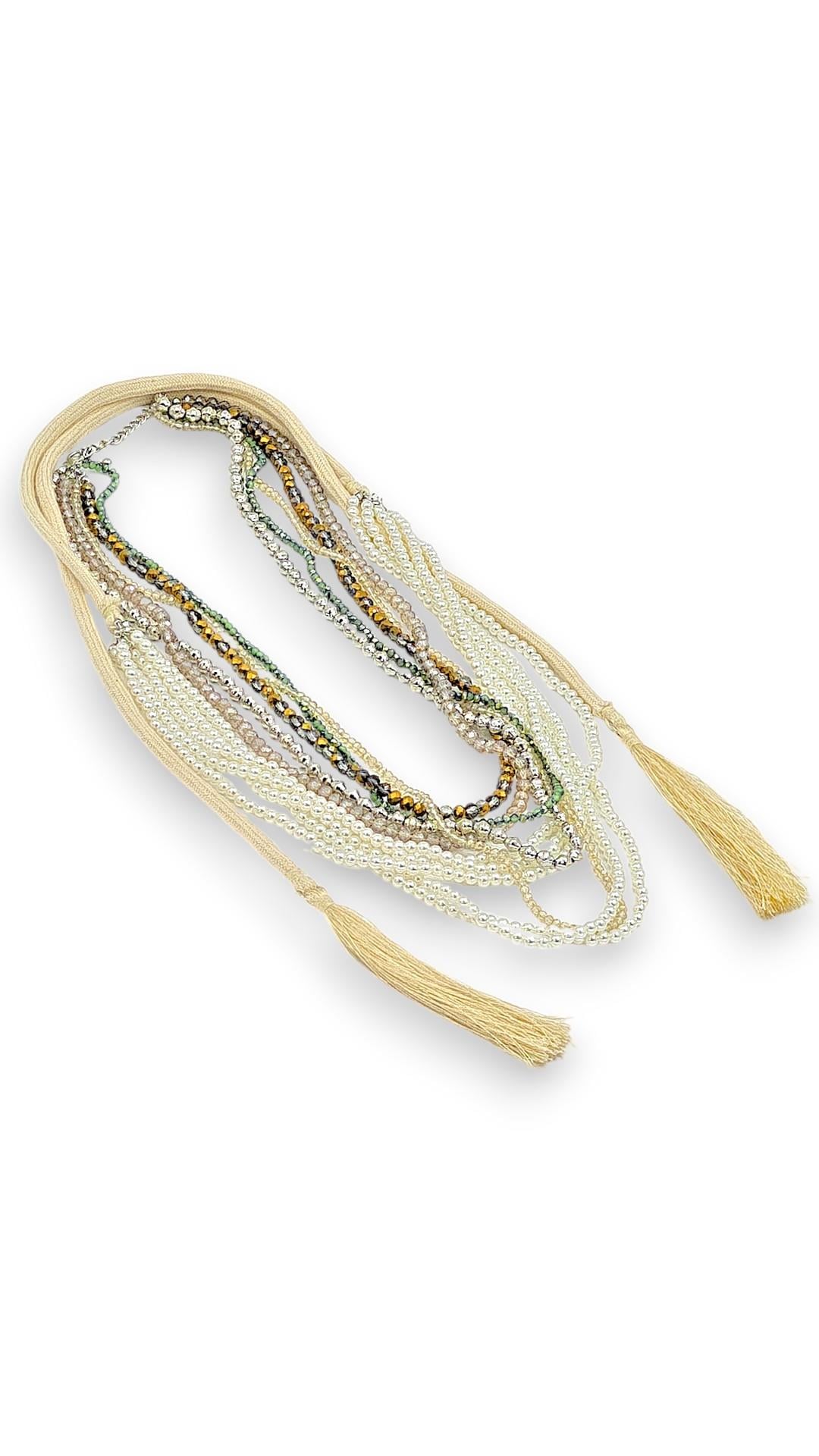 Çoklu Kristal İncili Kordon Kolye 45cm Boy