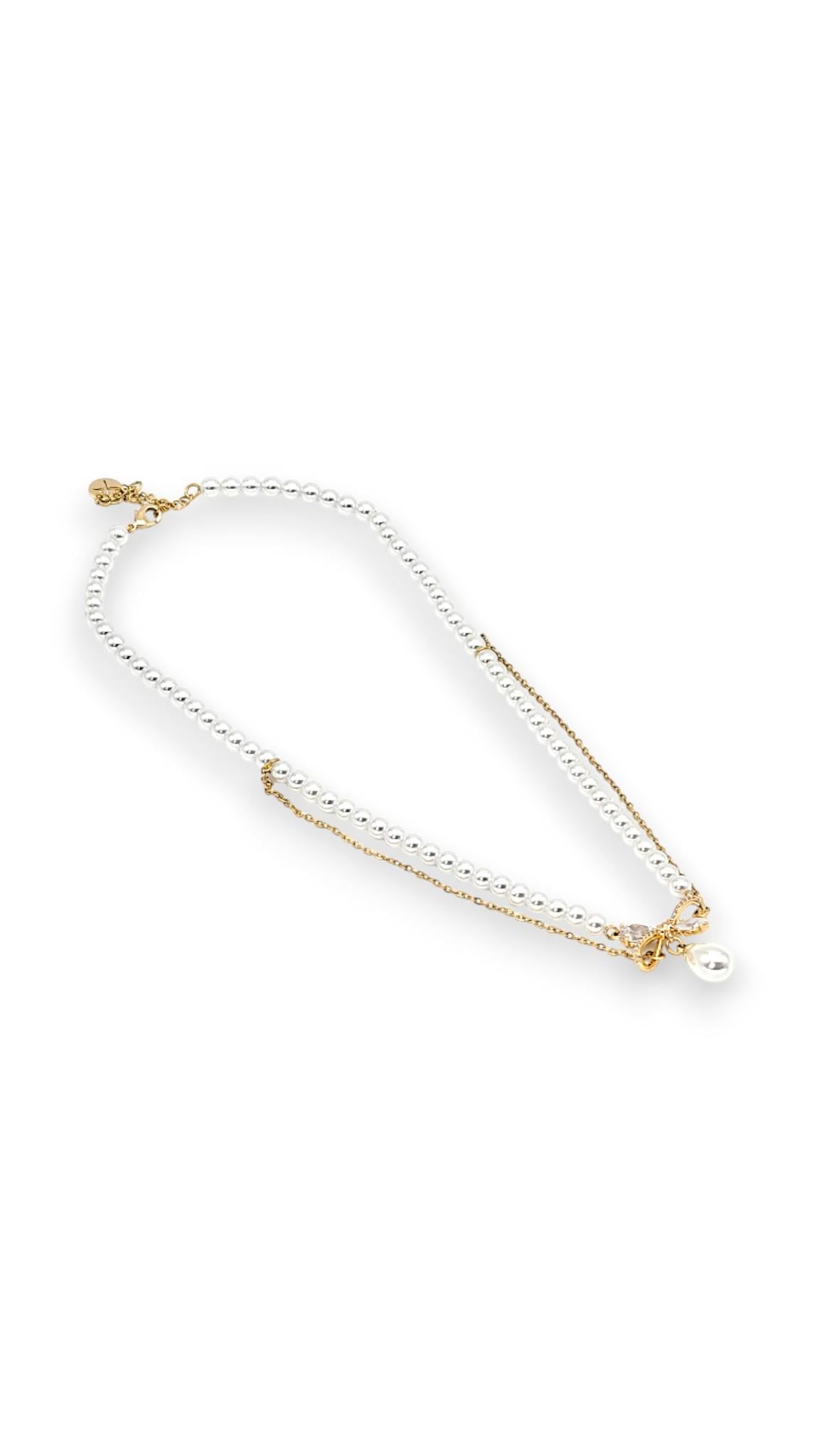 Damla İncili Zincir Katlı Kolye 14K Gold 45 cm