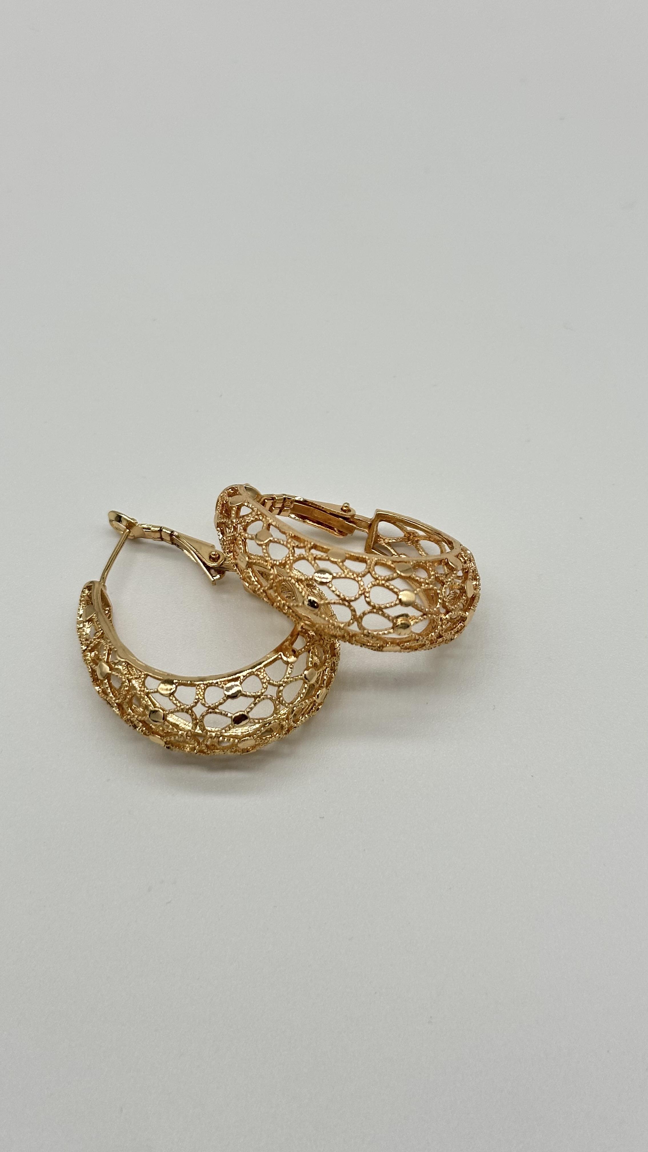 Dantel Oval Halka Küpe Gold