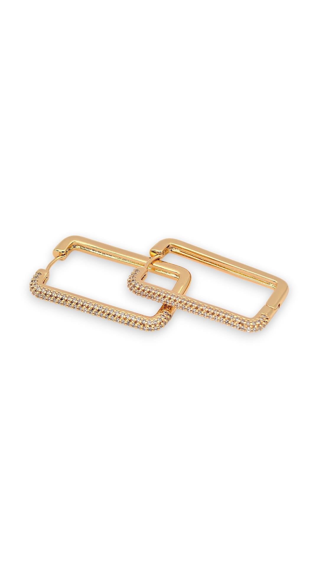 Dikdörtgen Taşlı Gold Küpe 3cm