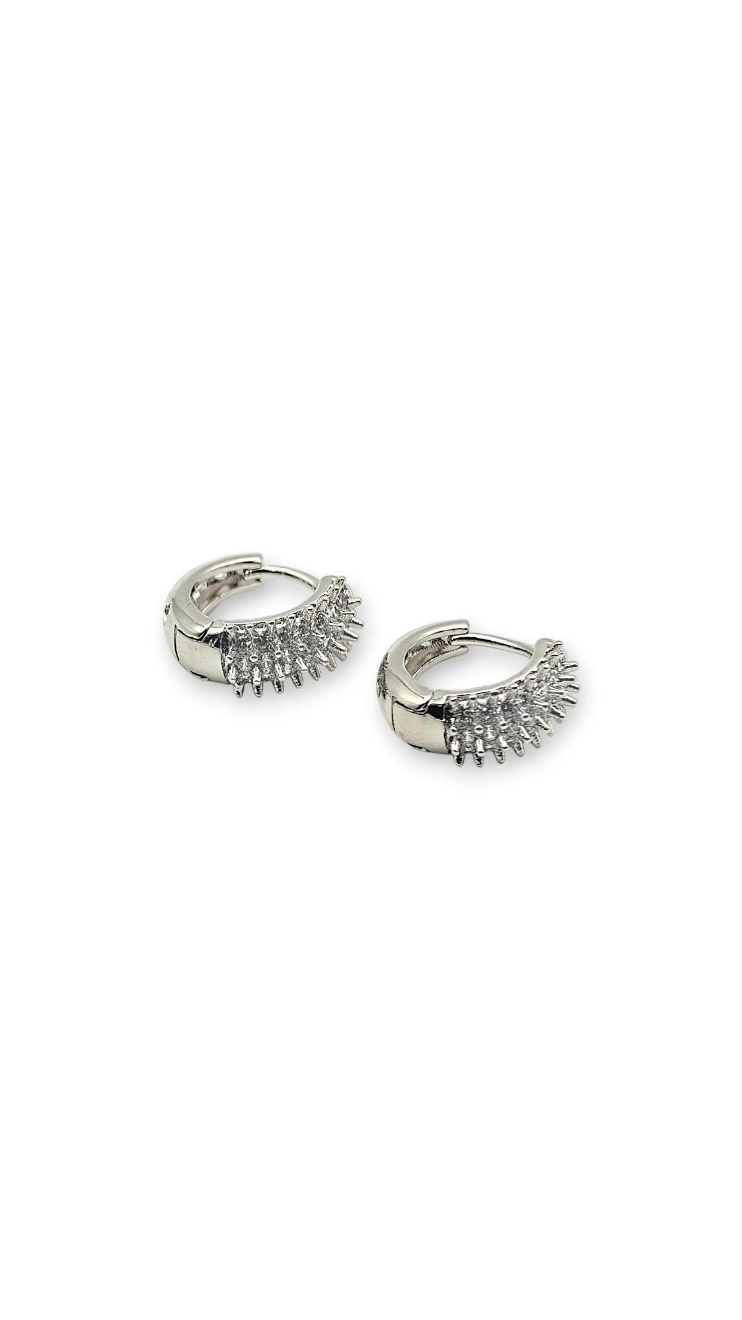 Dokulu Taşlı Halka Küpe Silver 13mm