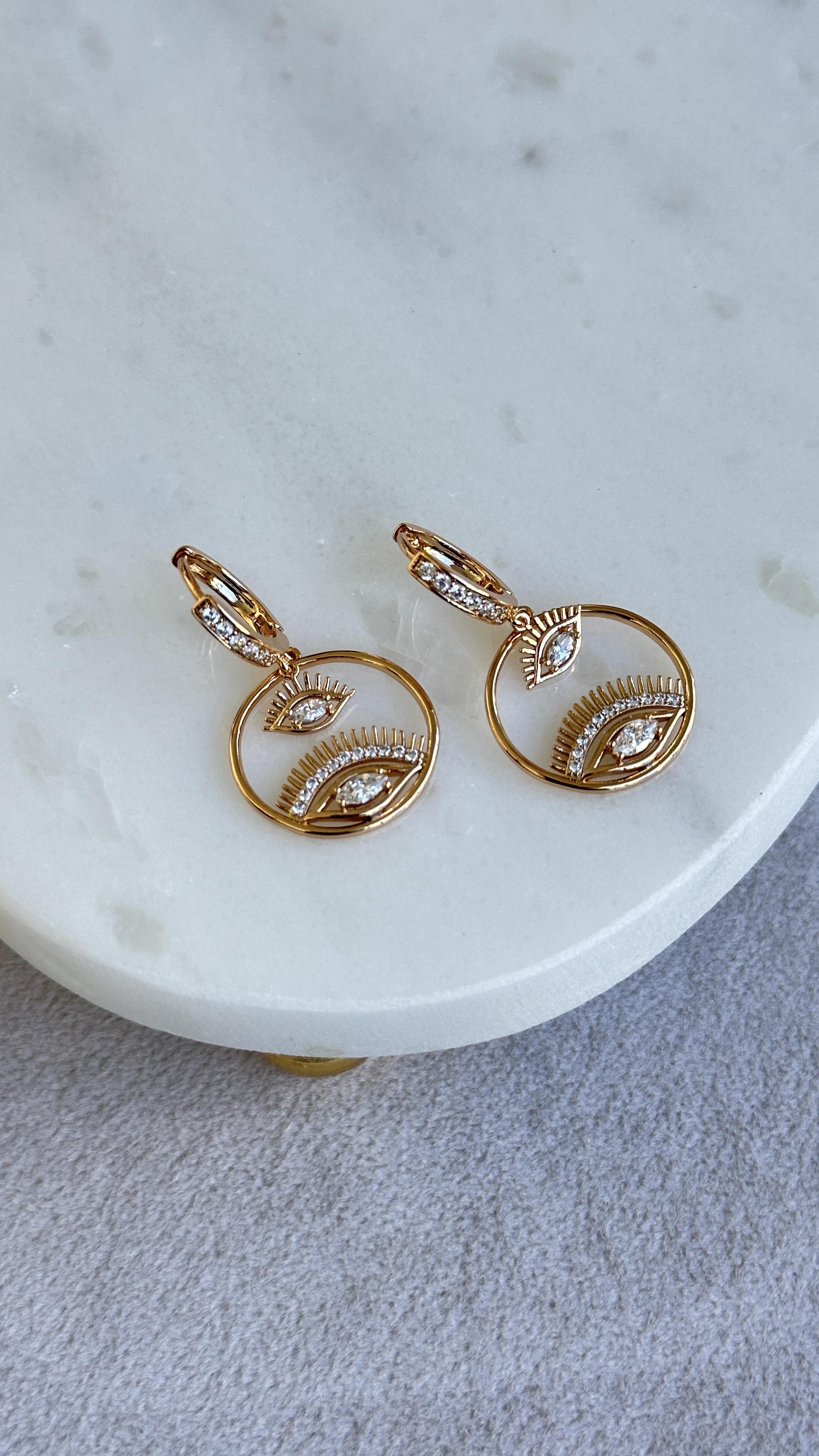 Göz Detay Halka Gold Küpe 3cm