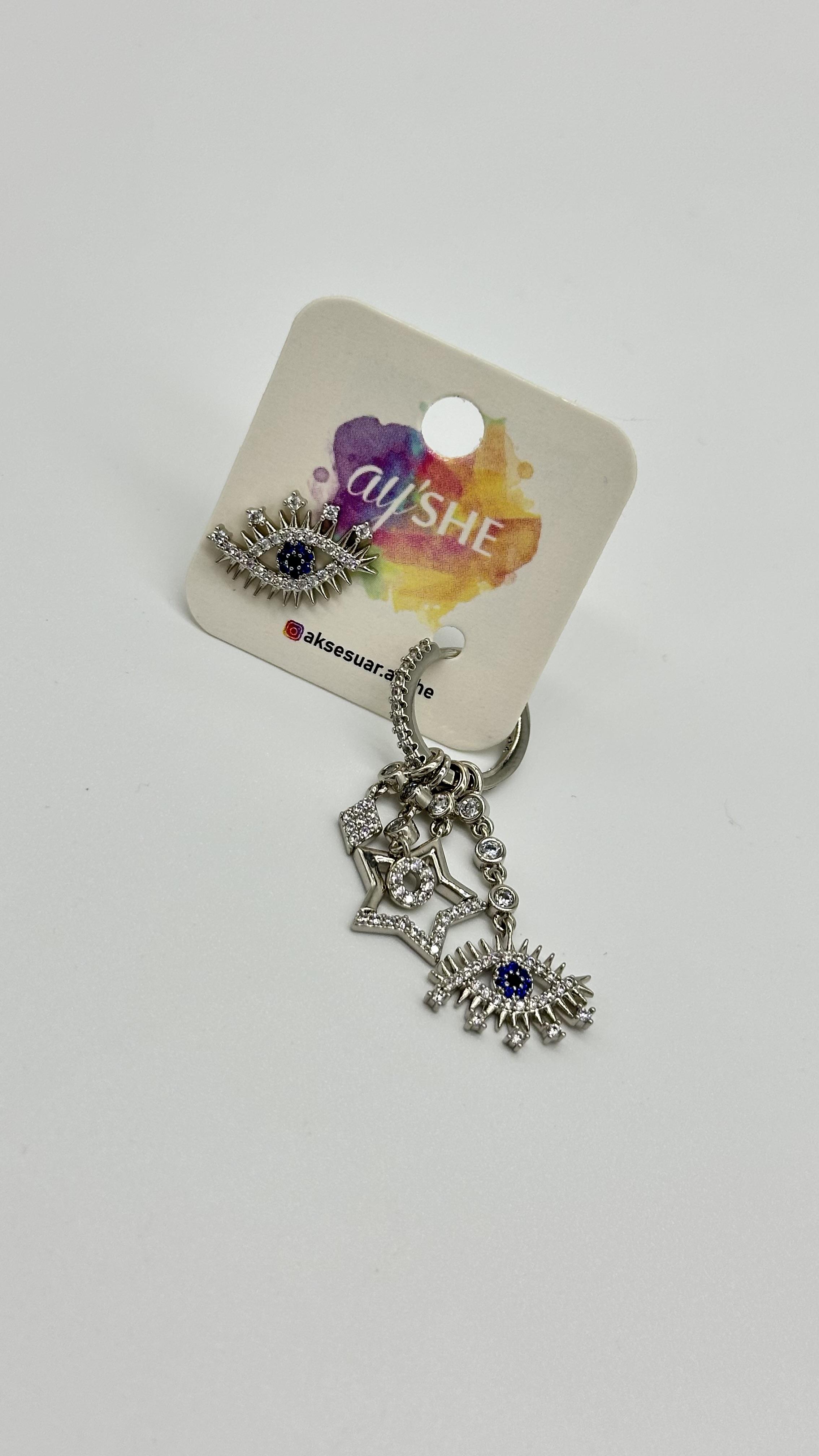 Gözlü Charm Küpe Silver
