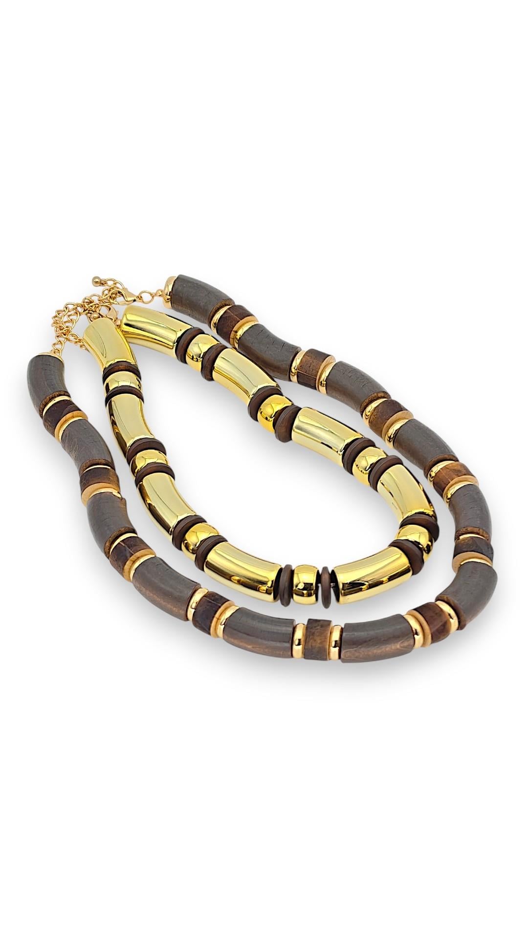 Kahve&Gold Silindir İkili Kolye 50cm-57cm