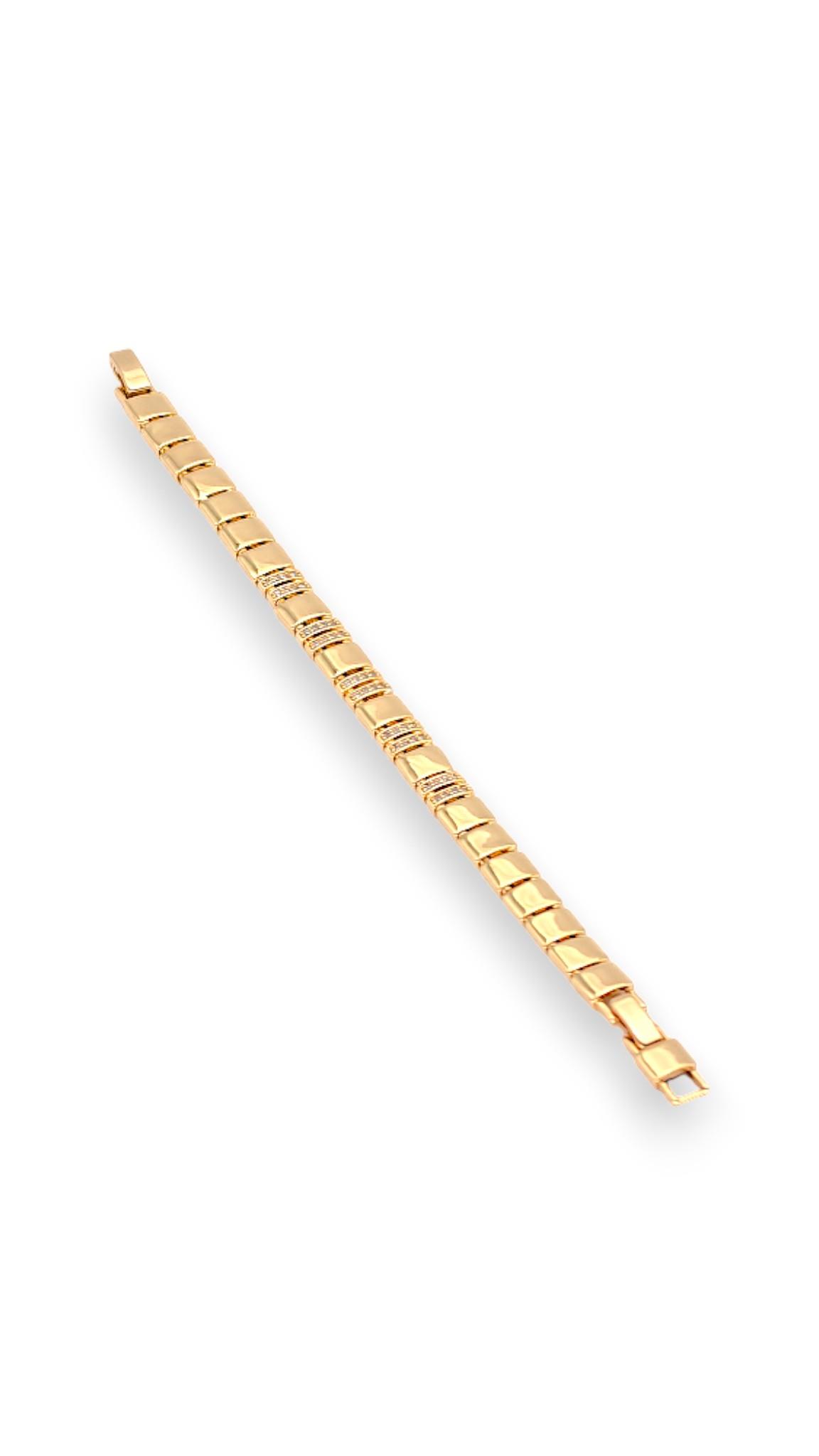 Kare ortası ikili sıra taşlı gold bileklik 19 cm