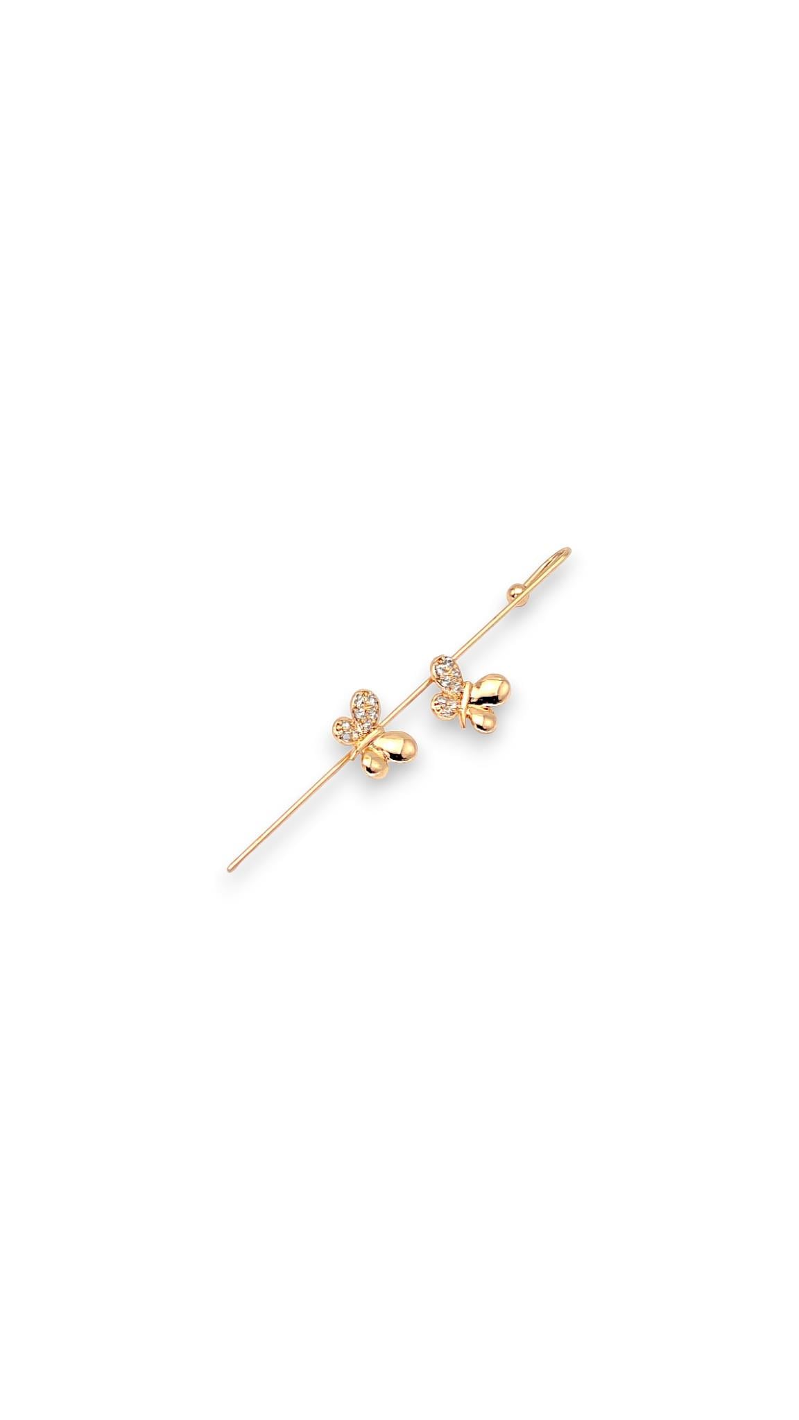 Kelebek&Taşlı Gold Baston Kulak Aksesuarı