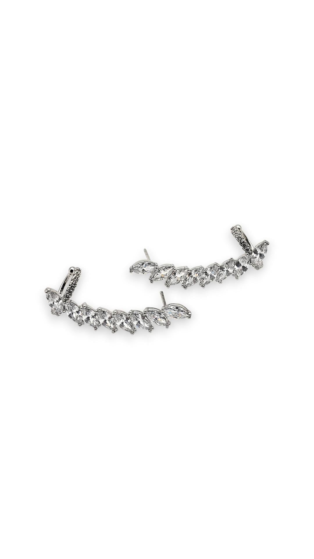 Kıkırdağa Sıkıştırmalı Silver Taşlı Küpe