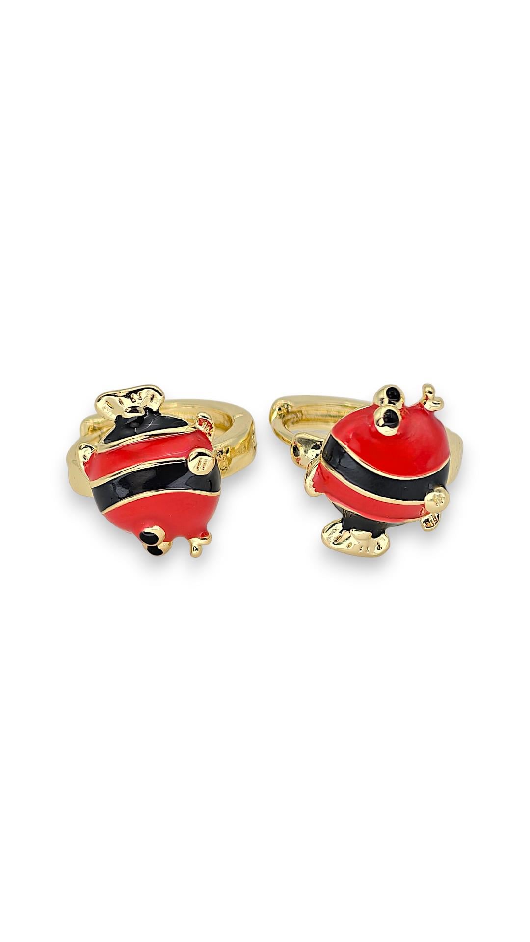 Kırmızı Siyah Balık 14K Çocuk Küpe 1cm