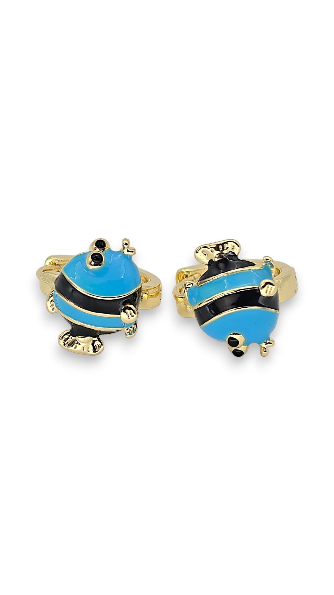 Mavi-Siyah Balık 14K Çocuk Küpe 1cm