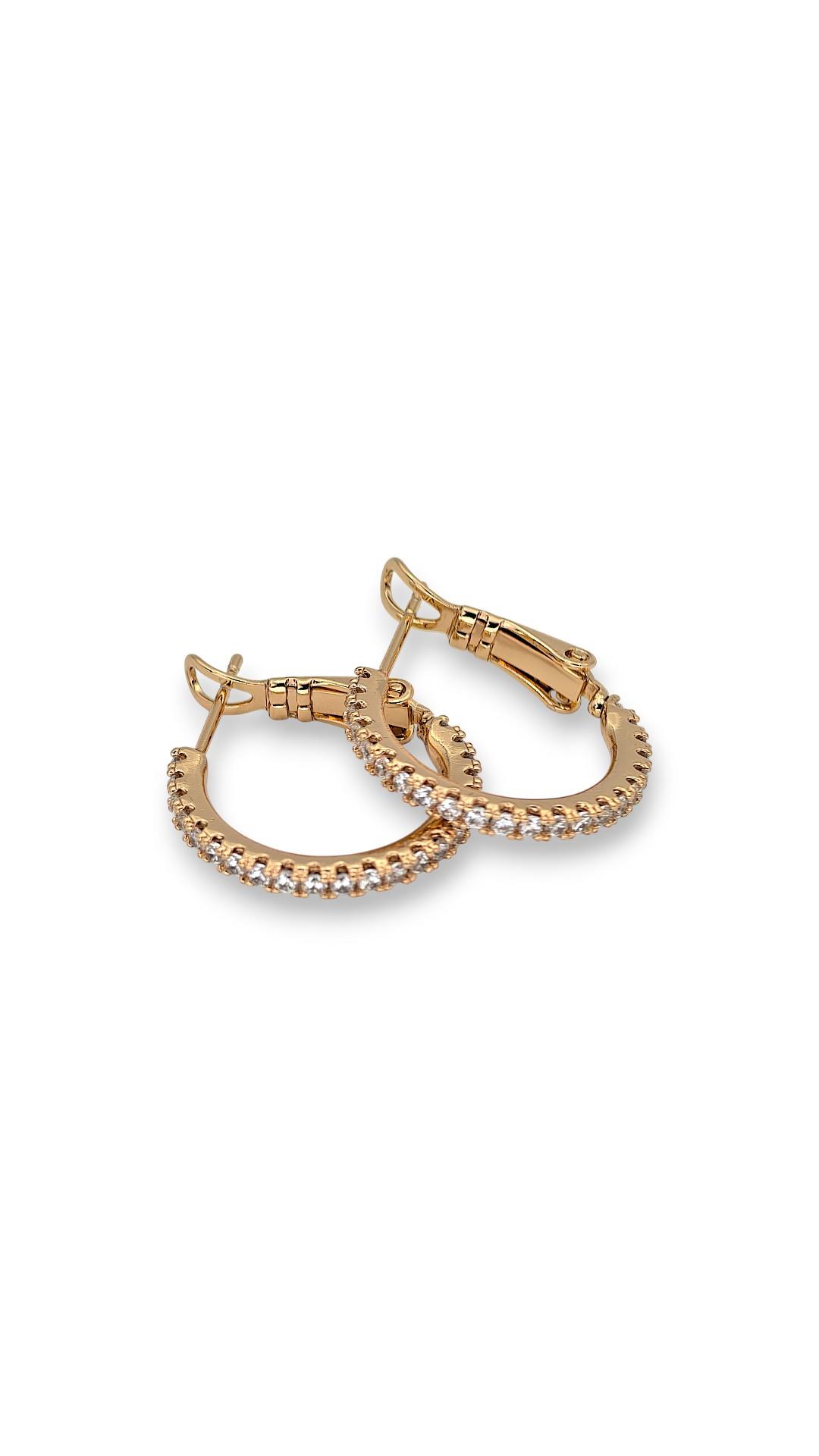 Mini Taşlı Halka Gold Küpe 18mm