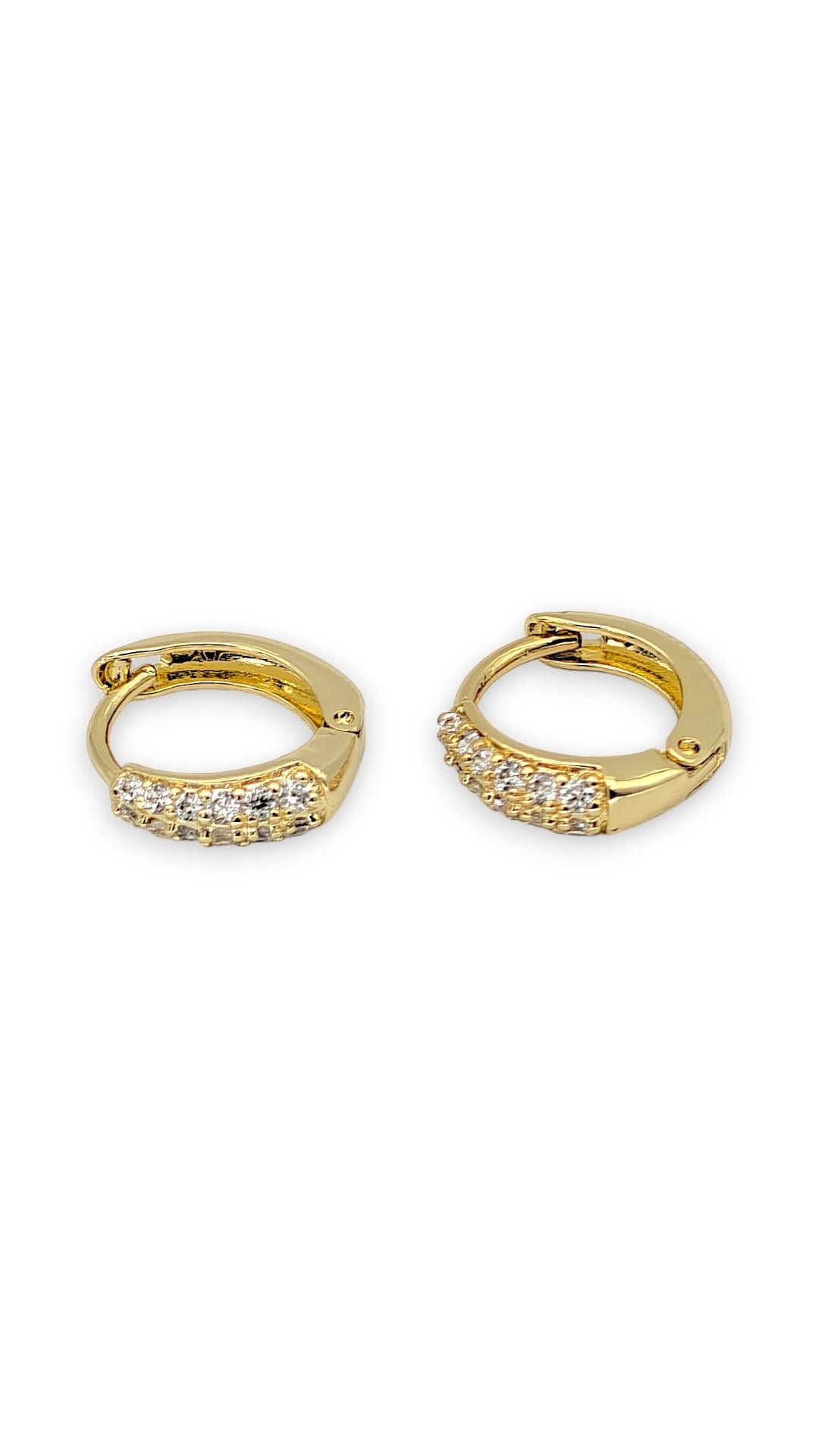 Minik Taşlı Halka Küpe 14K Gold 1cm 