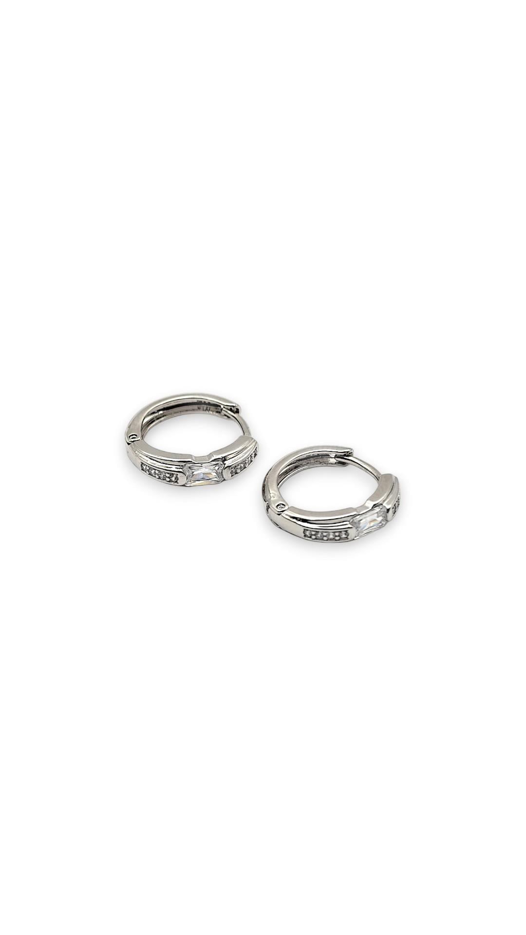 Ortası Baget Taş Halka Küpe Silver 1.5 cm