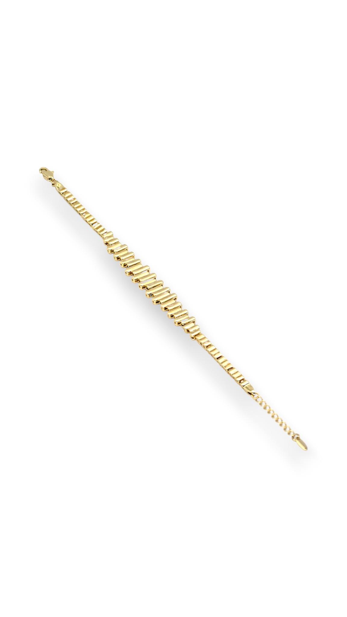 Ortası Çapraz Dikdörtgen Plaka Bileklik 14K Gold 22cm