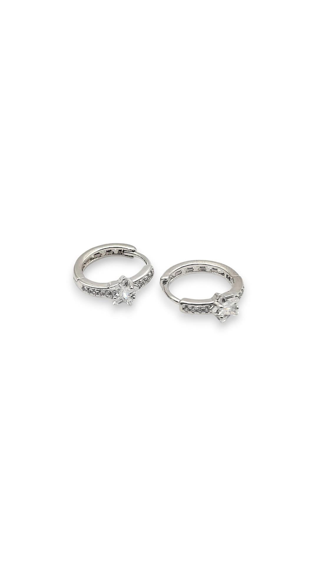 Ortası Yıldız Halka Küpe Silver 1.5cm 