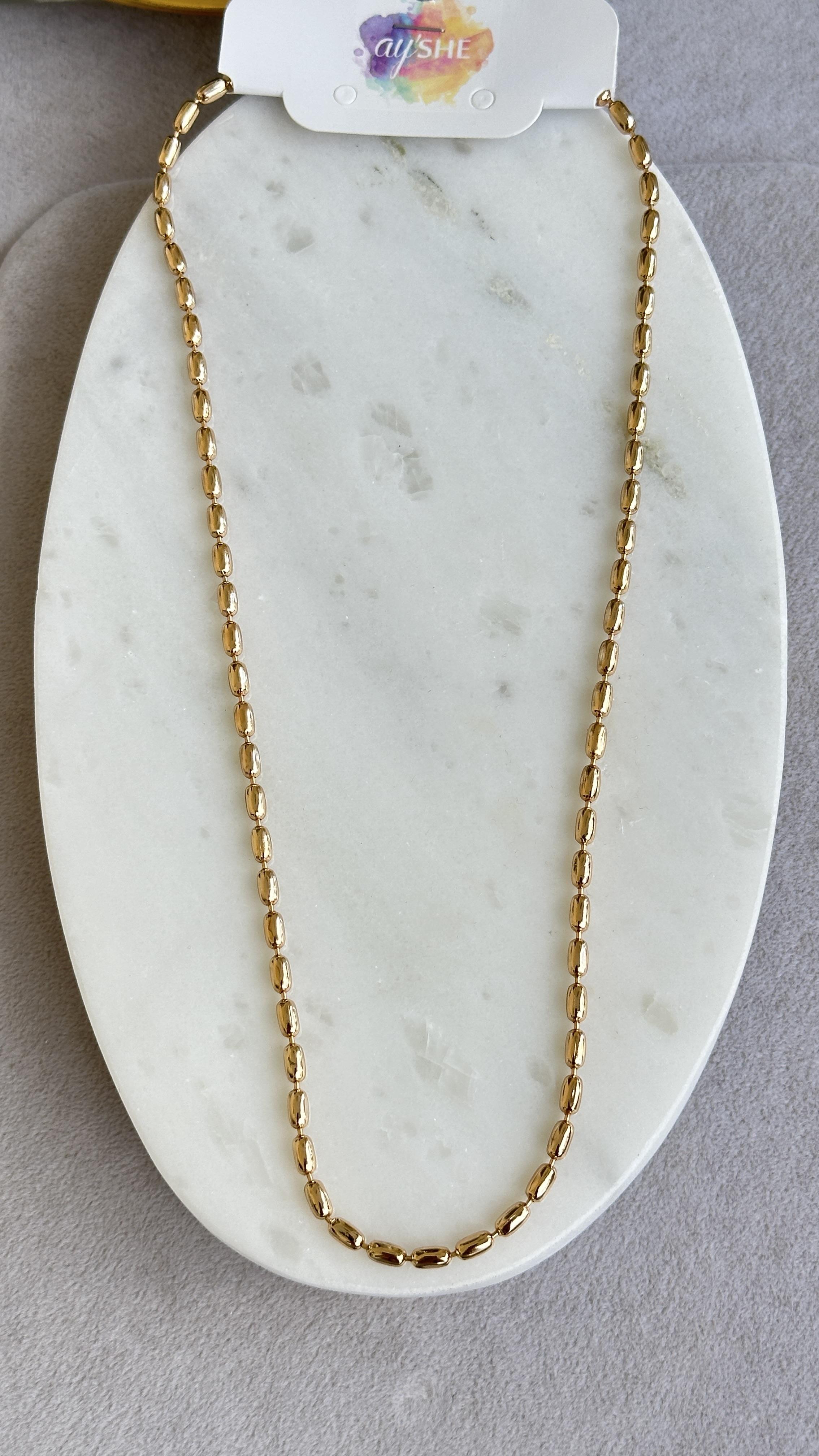 Oval Borucuklu Gold Kolye 45cm
