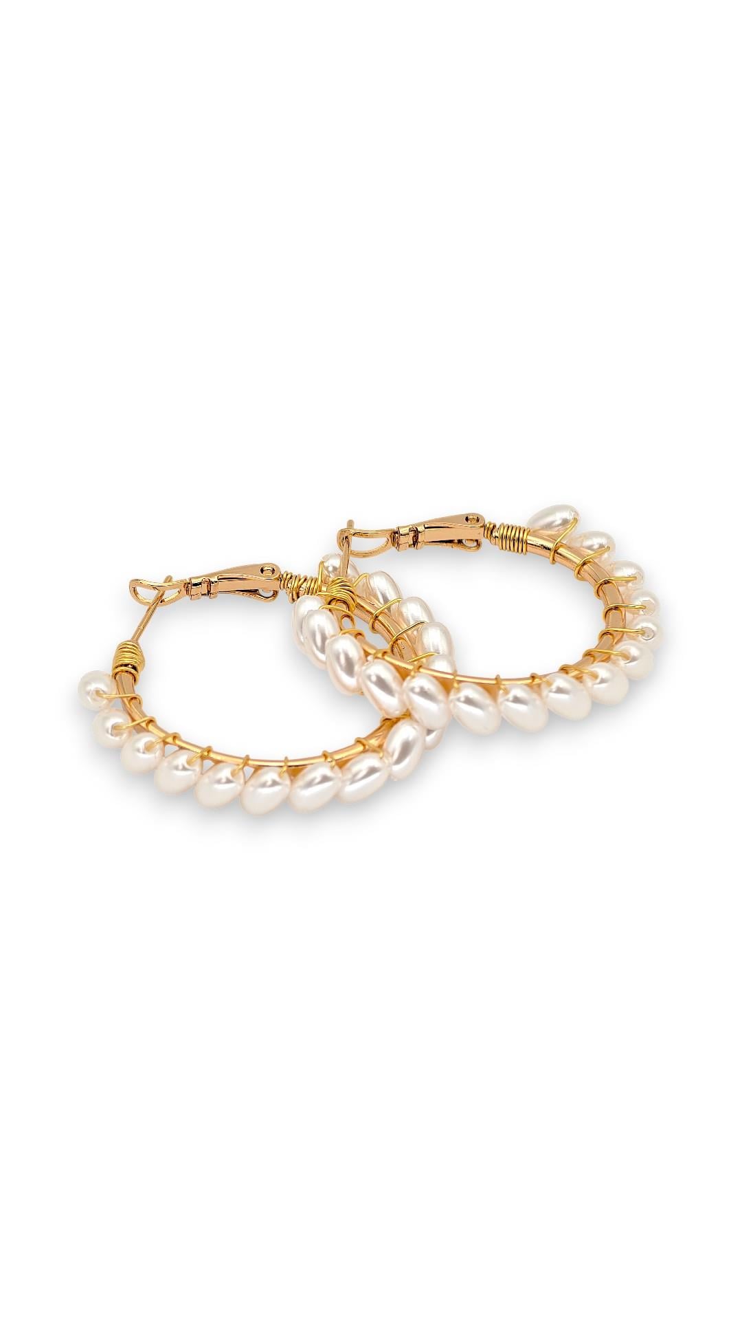 Oval İncili Halka Küpe 3cm