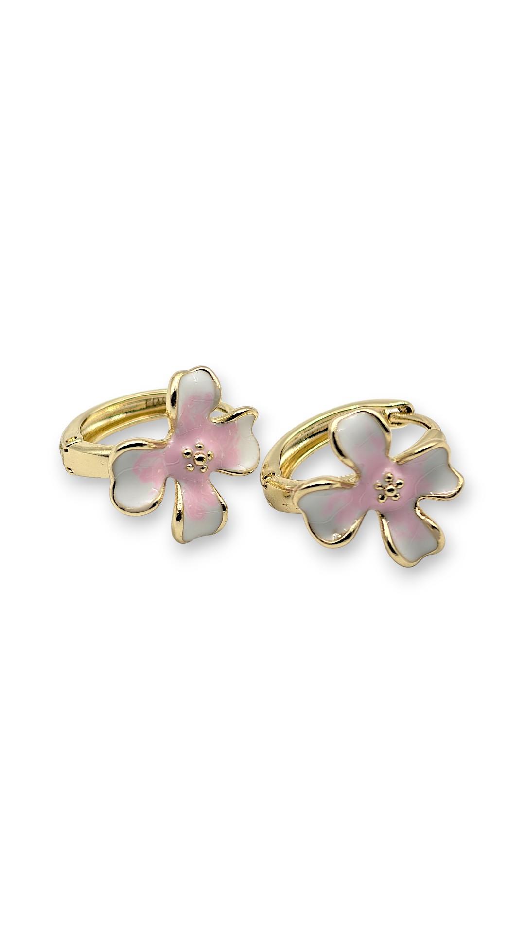 Pembe&Beyaz Çiçek Halka 14K Gold 15mm 