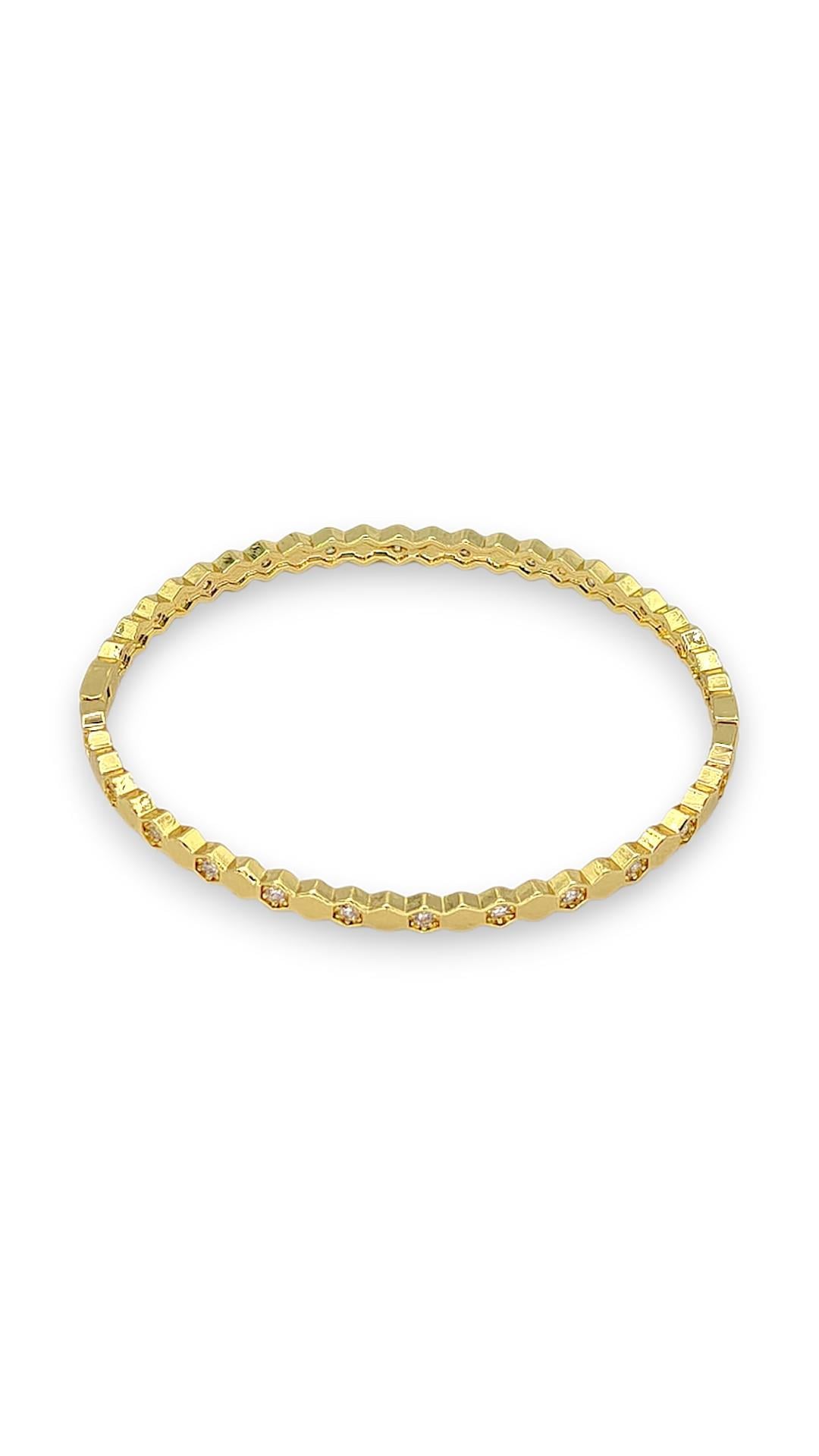 Petek Plaka Taşlı 14K Gold Bilezik