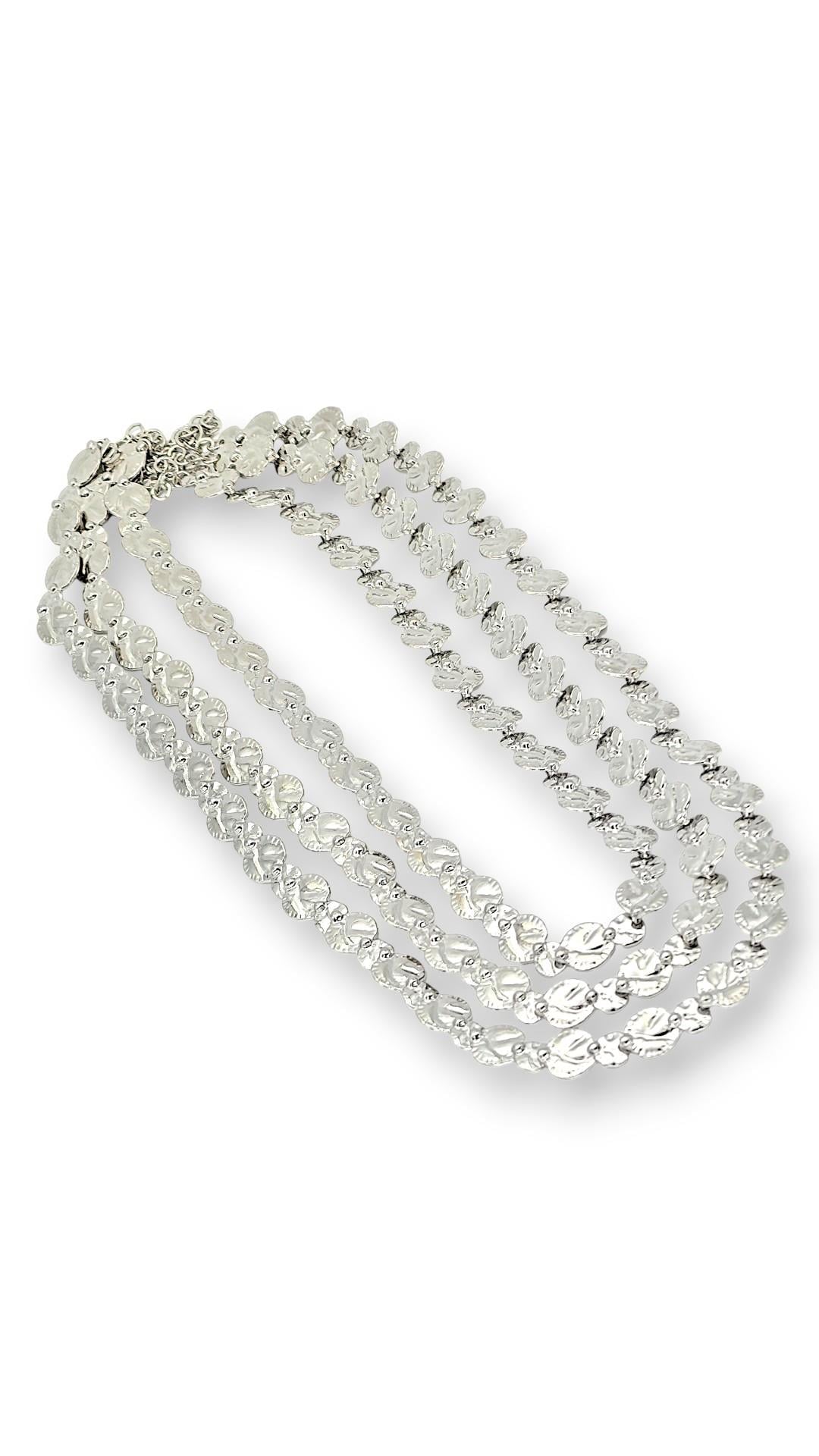 Pul Detay Üç Kat Silver Kolye 35 cm Boy