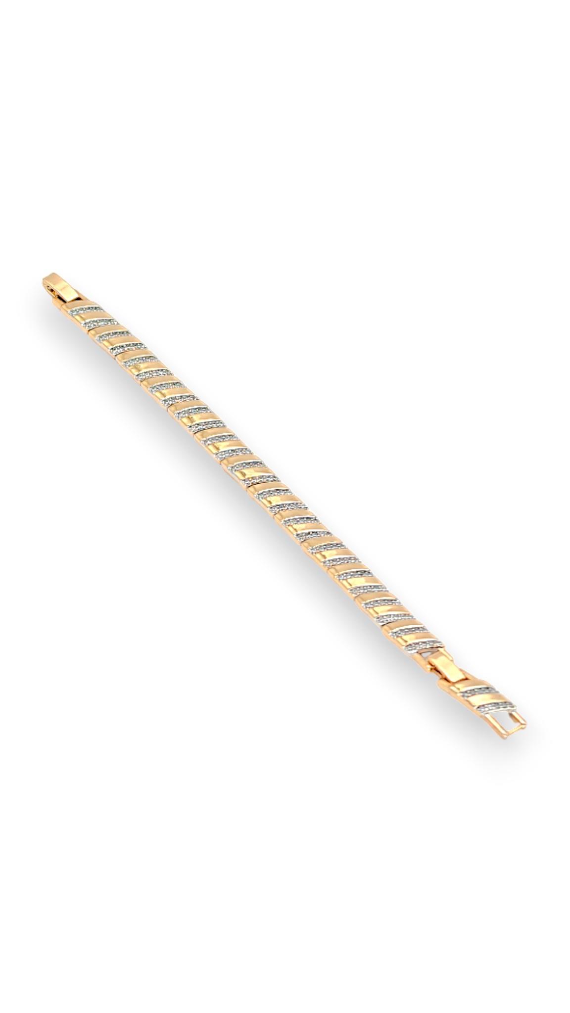 Şerit Taşlı Plaka Gold Bileklik 19cm