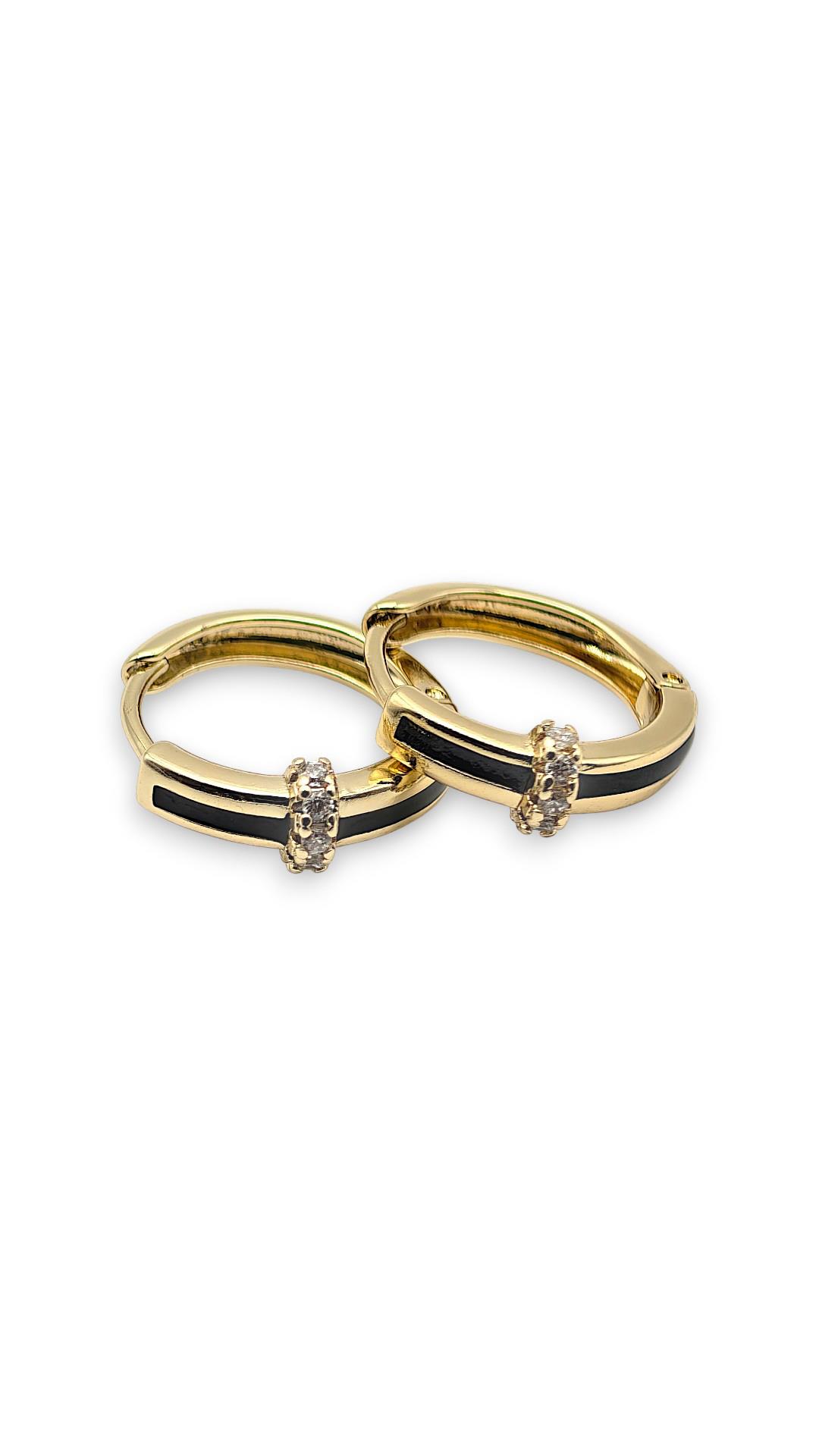 Siyah Çizgili Halka Küpe 14K Gold 15mm