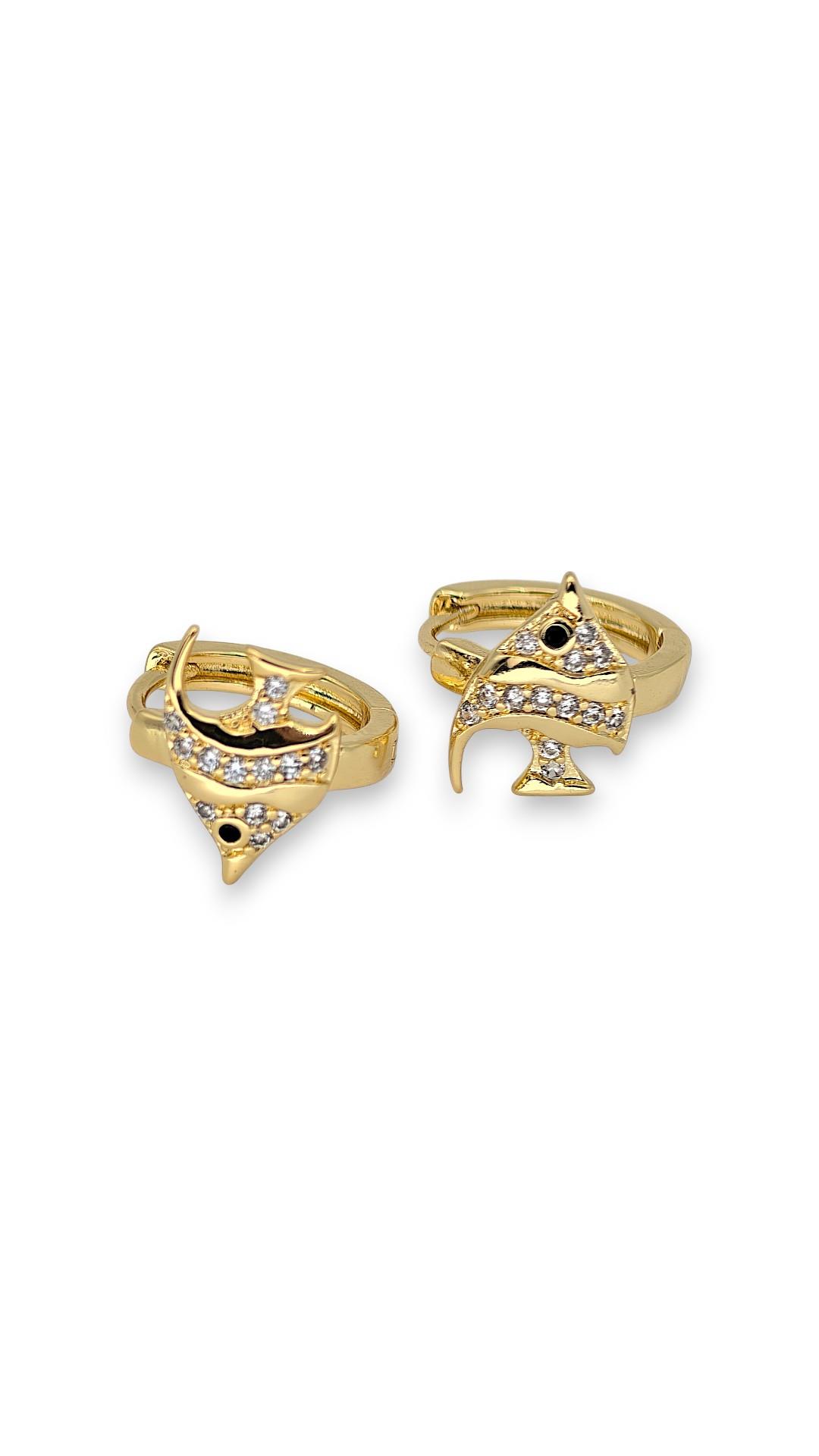 Taşlı Balık Çocuk Küpe 14K 1cm