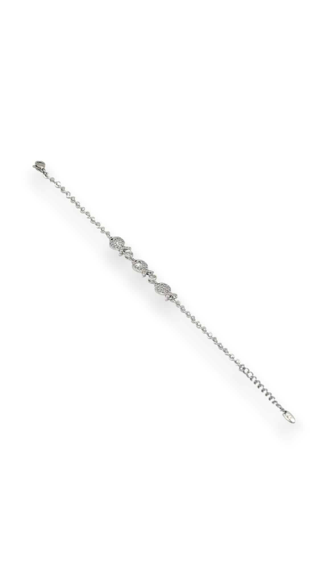 Taşlı balıklı zincir detay silver 21 cm bileklik