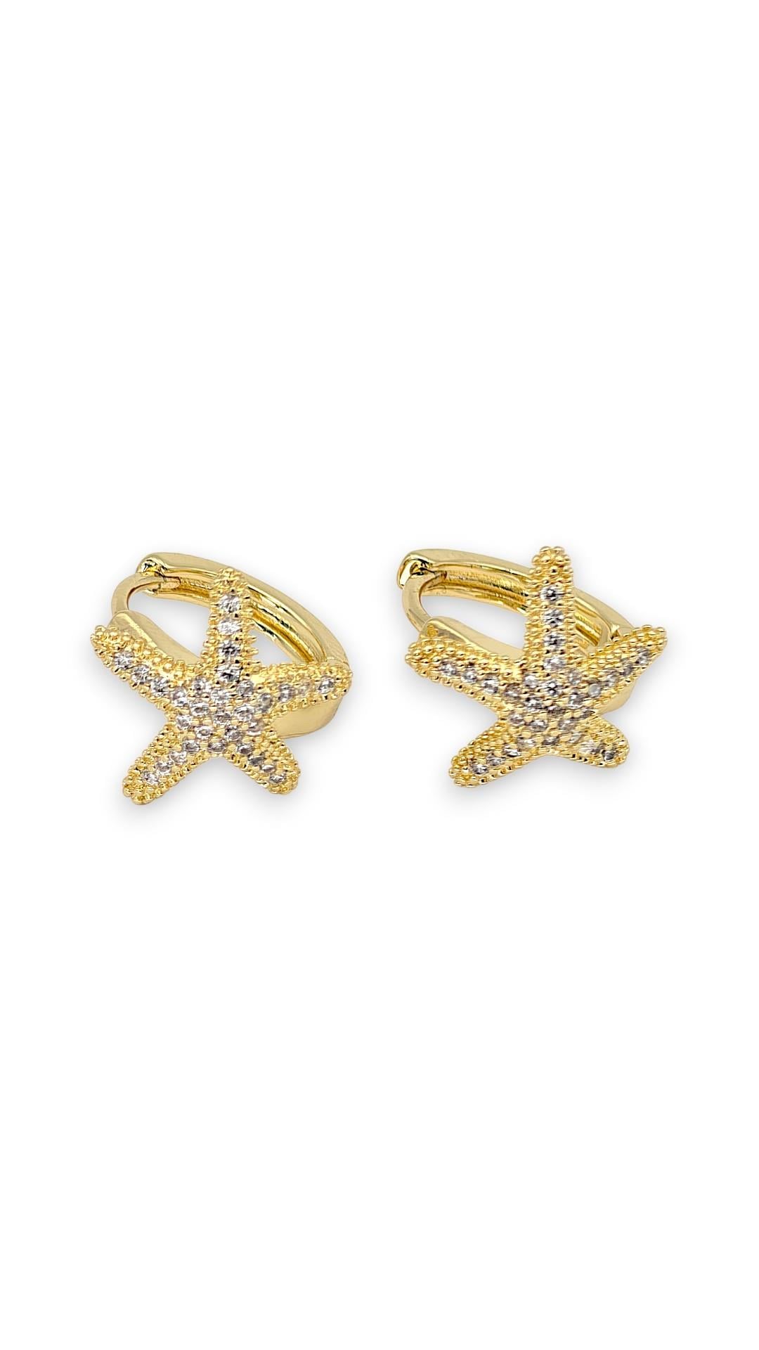Taşlı Deniz Yıldızı Halka Çocuk 14K Küpe 1cm