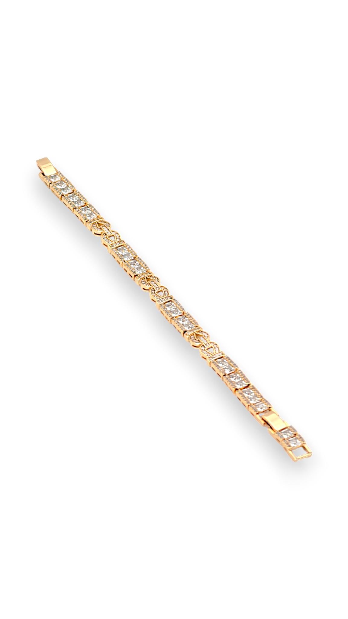 Taşlı Düğüm Plaka Gold Bileklik 20 cm