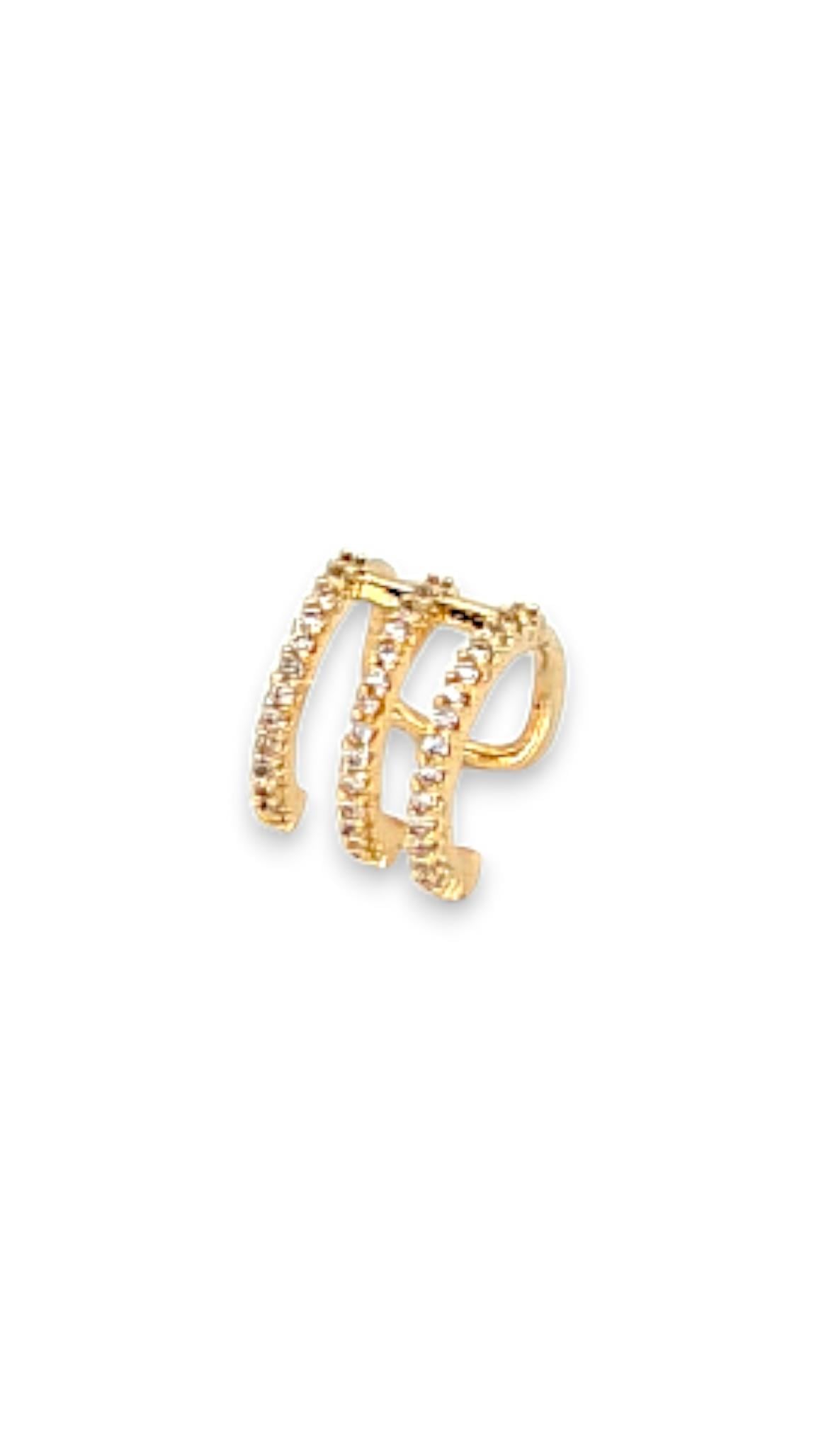 Taşlı E Harfi Gold Earcuff
