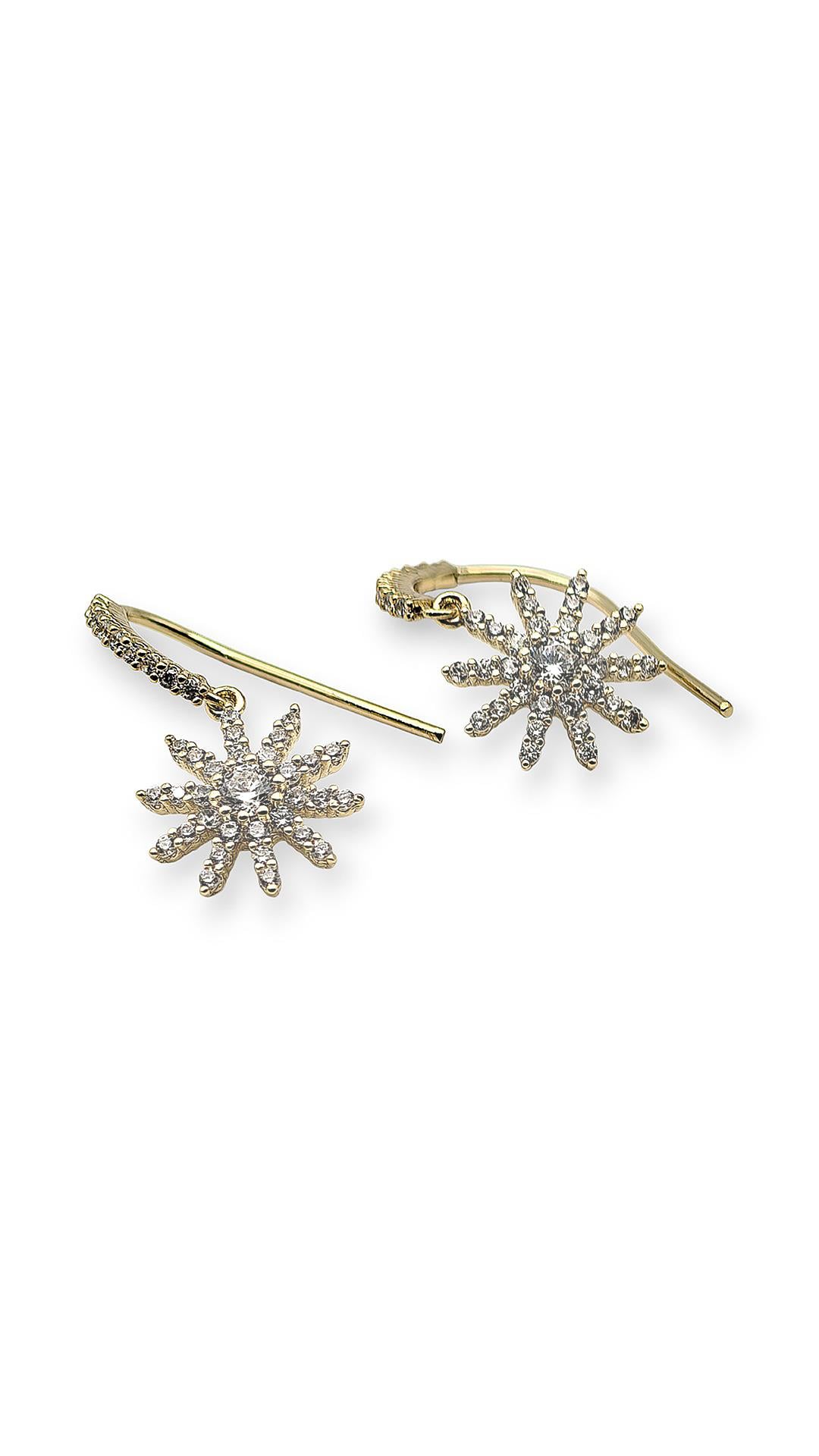 Taşlı Güneş Sallantılı Küpe 14K Gold 2cm 