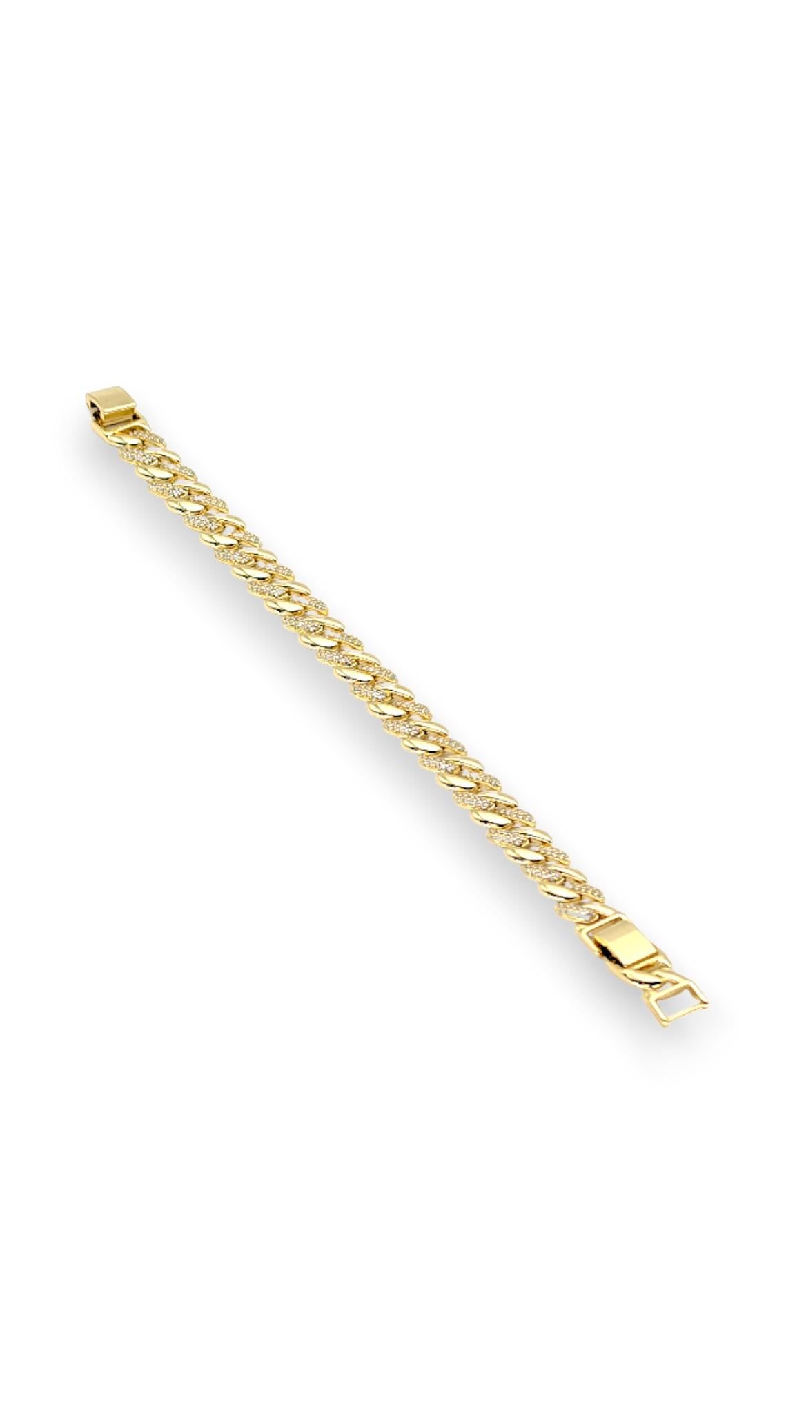 Taşlı Taşsız Sıralı Nostaljik Bileklik 14K Gold 20cm