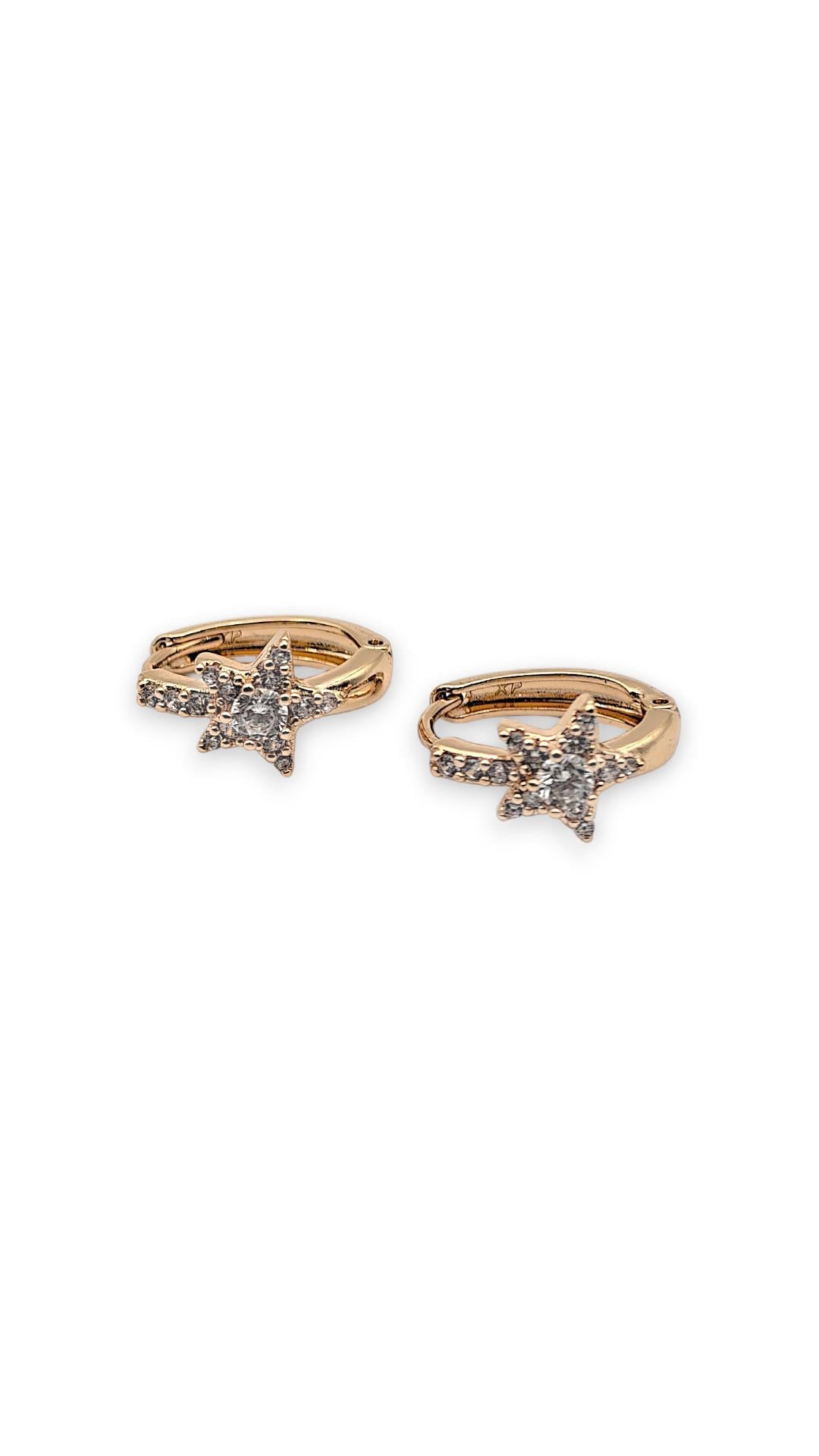 Taşlı Yıldız Oval Gold Küpe 1.5cm