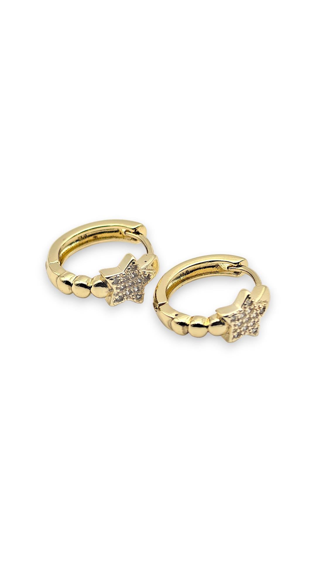 Taşlı YıldızTopçuklu Halka Küpe 14K Gold 15mm